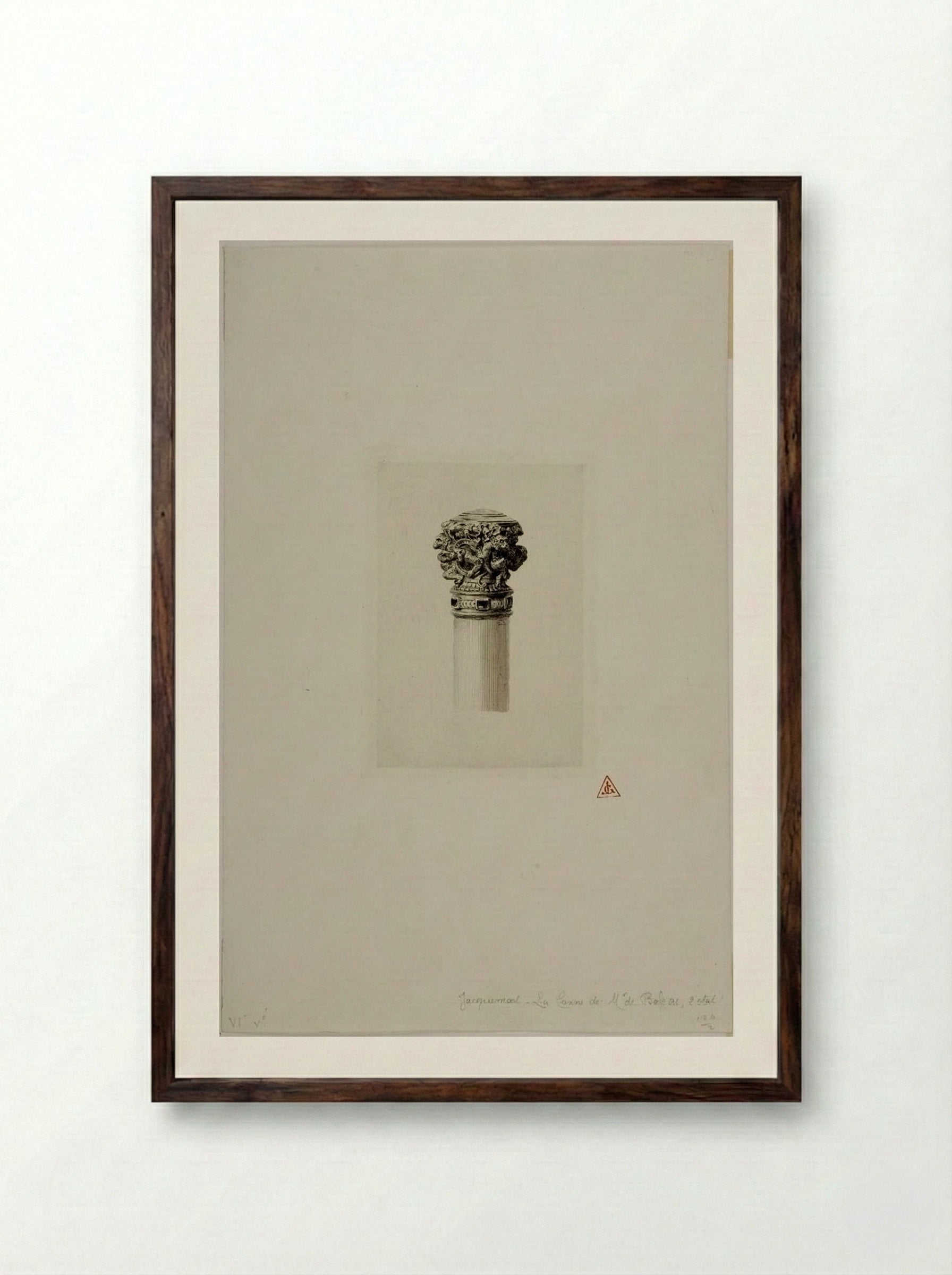 The Cane of Monsieur de Balzac - Jules Ferdinand Jacquemart - Framed Print Dark Wood