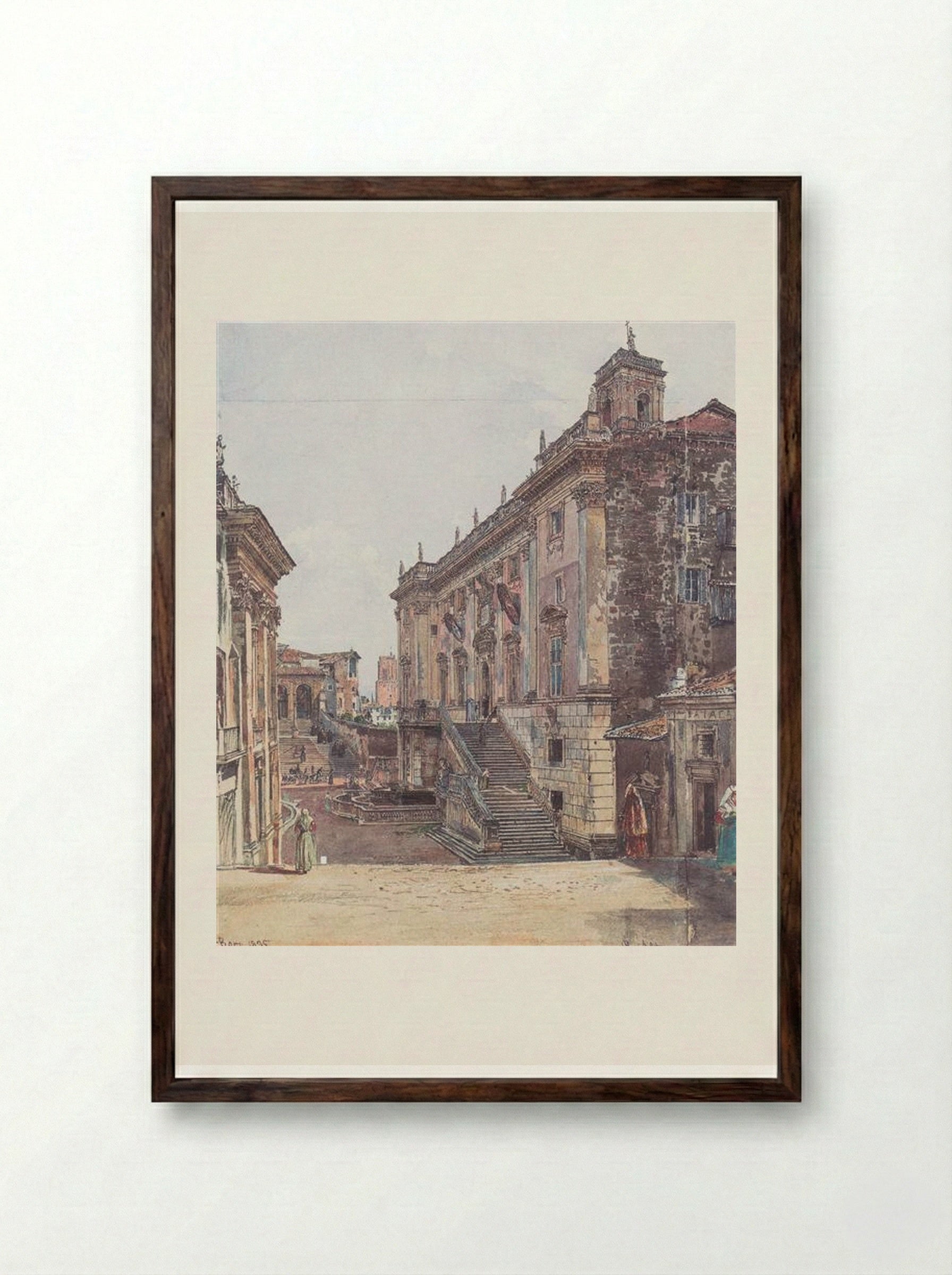 The Capitol in Rome - Rudolf von Alt - Framed Print Dark Wood