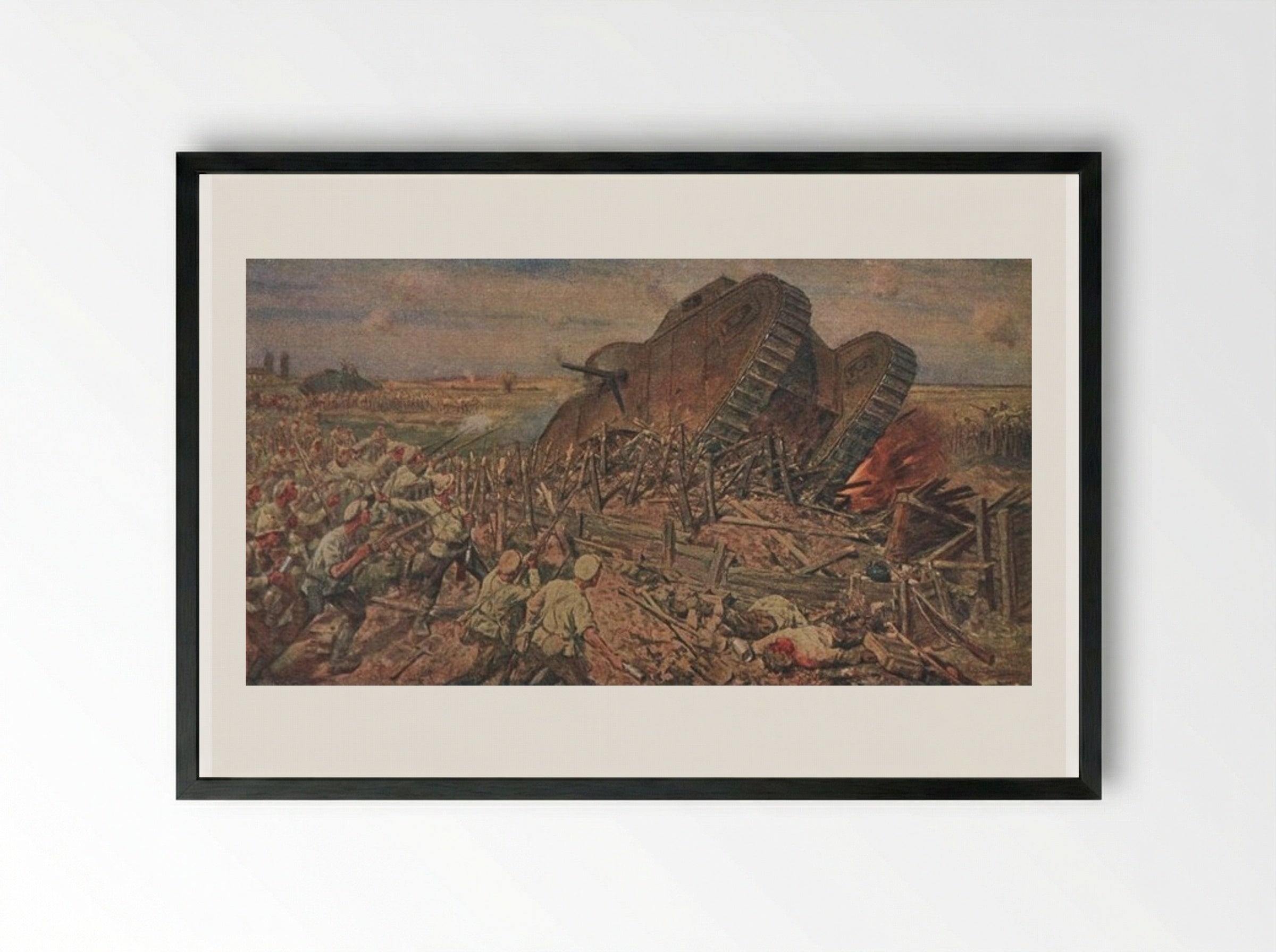 The Capturing of a Tank near Kakhovka - Ivan Vladimirov - Framed Print Black