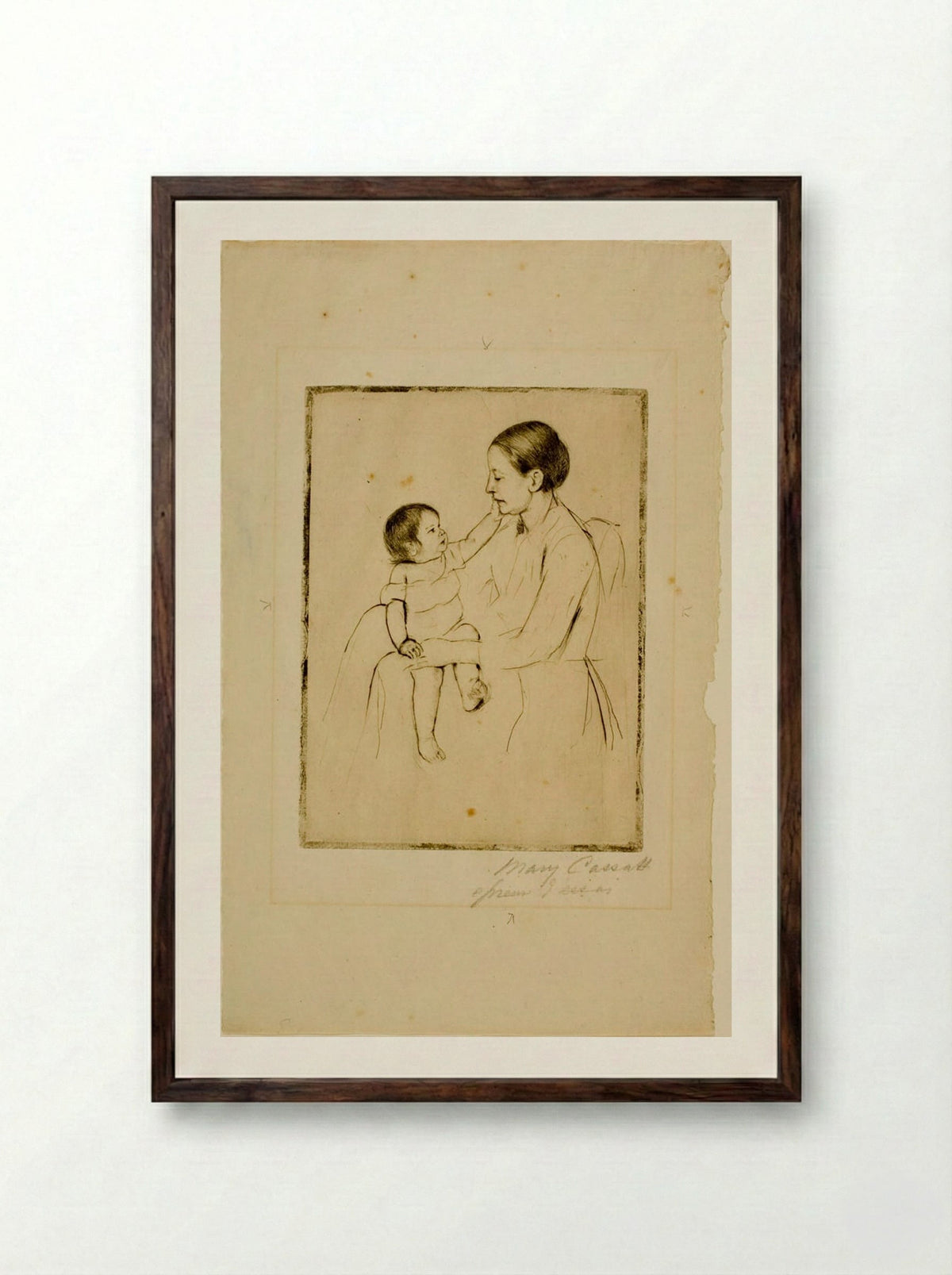 The Caress - Mary Cassatt - Framed Print Dark Wood