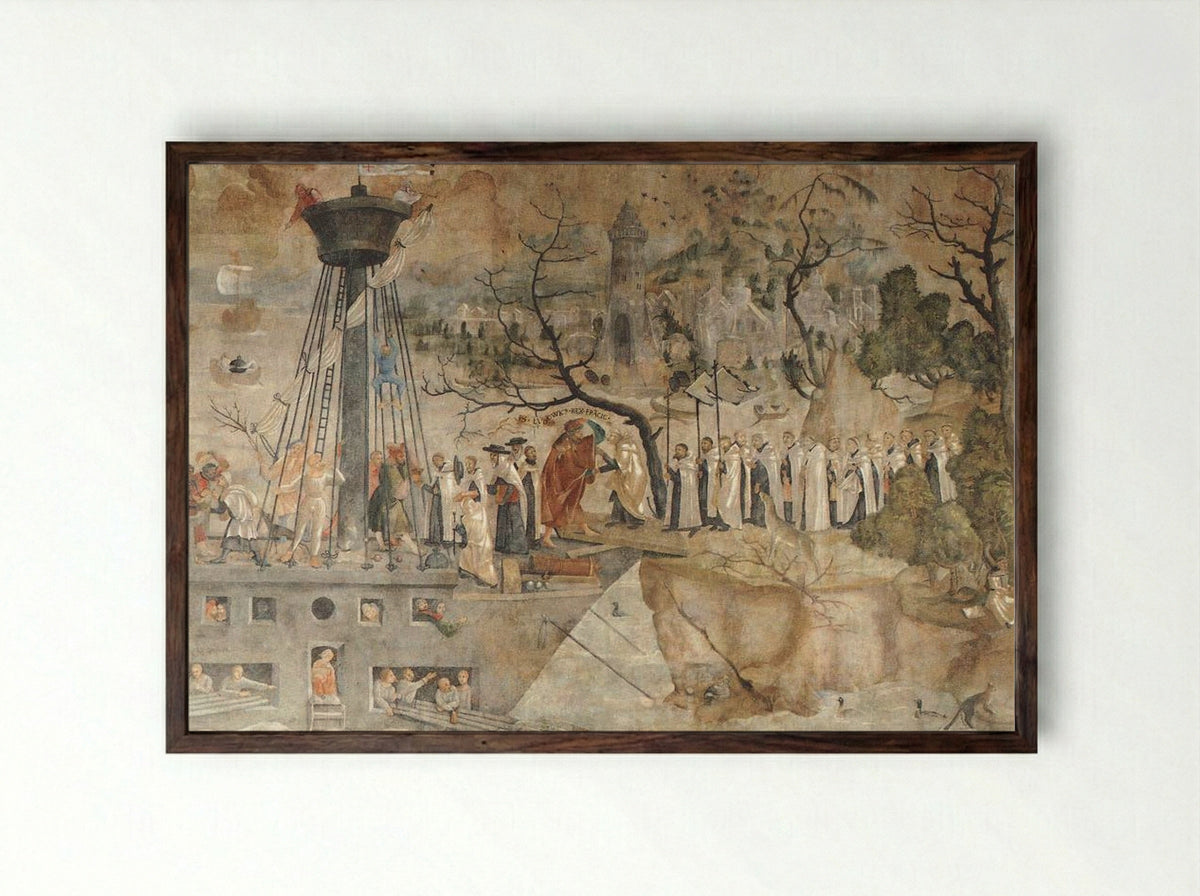 The Carmelites and King St. Louis in 1248 - Jerg Ratgeb - Framed Print Dark Wood