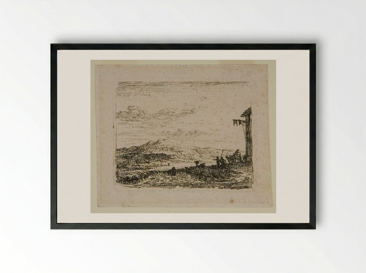 The Cart in Front of the Inn - Louis Dujardin - Framed Print Black