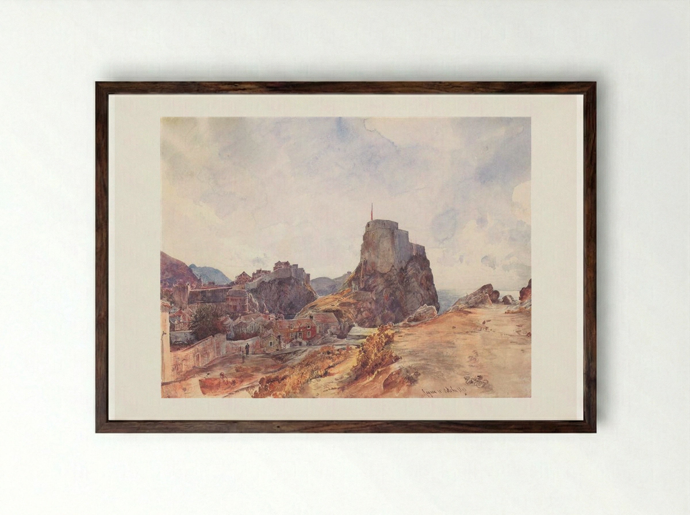 The Castle of San Lorenzo in Ragusa - Rudolf von Alt - Framed Print Dark Wood