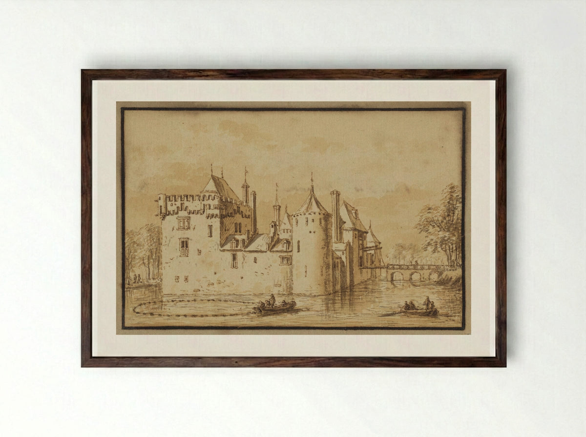 The Castle of Schagen - Abraham Rademaker - Framed Print Dark Wood