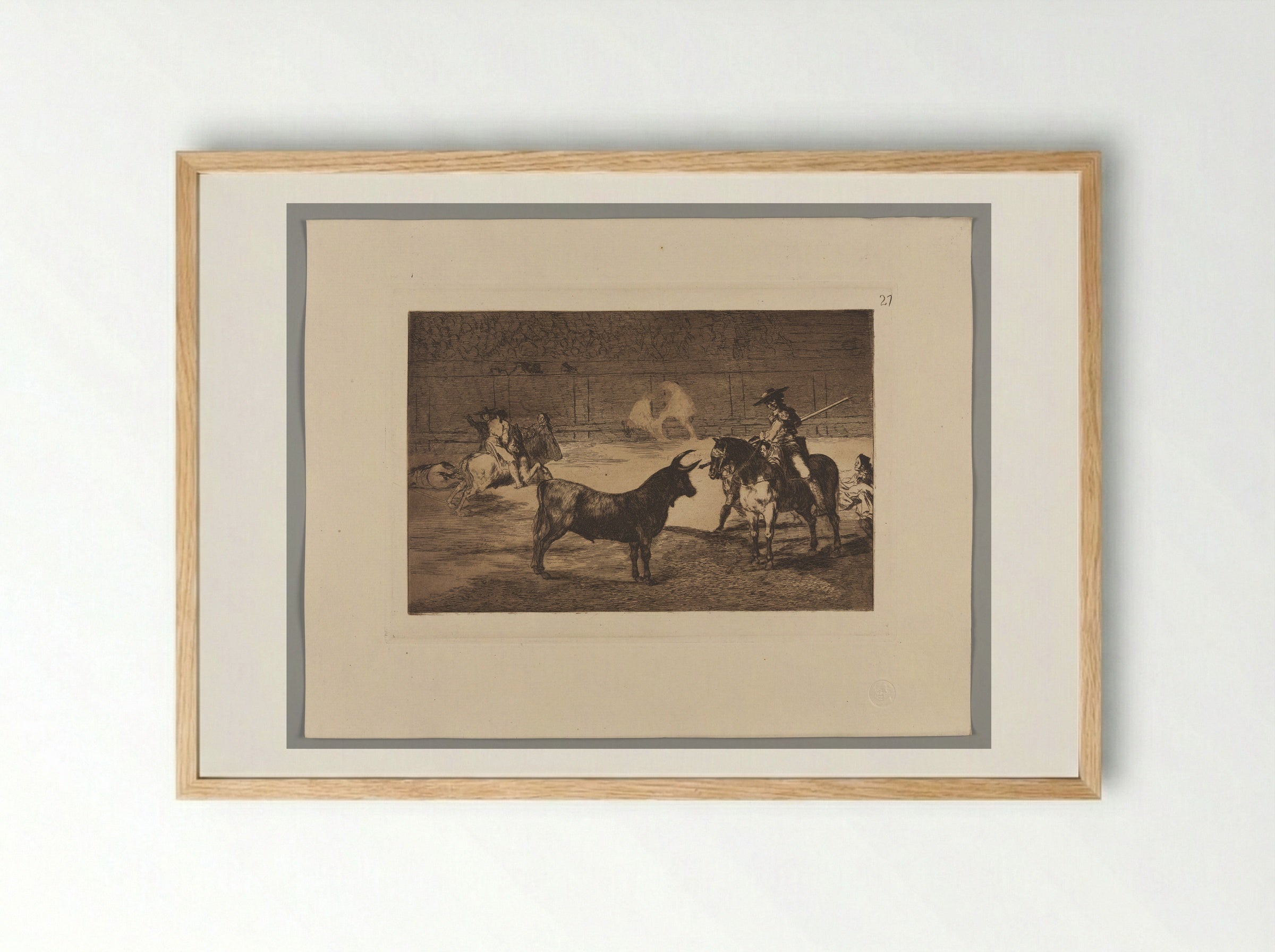 The Celebrated Picador, Fernando del Toro, Draws the Fierce Beast On with His Pique - Francisco José de Goya y Lucientes - Framed Print Wood