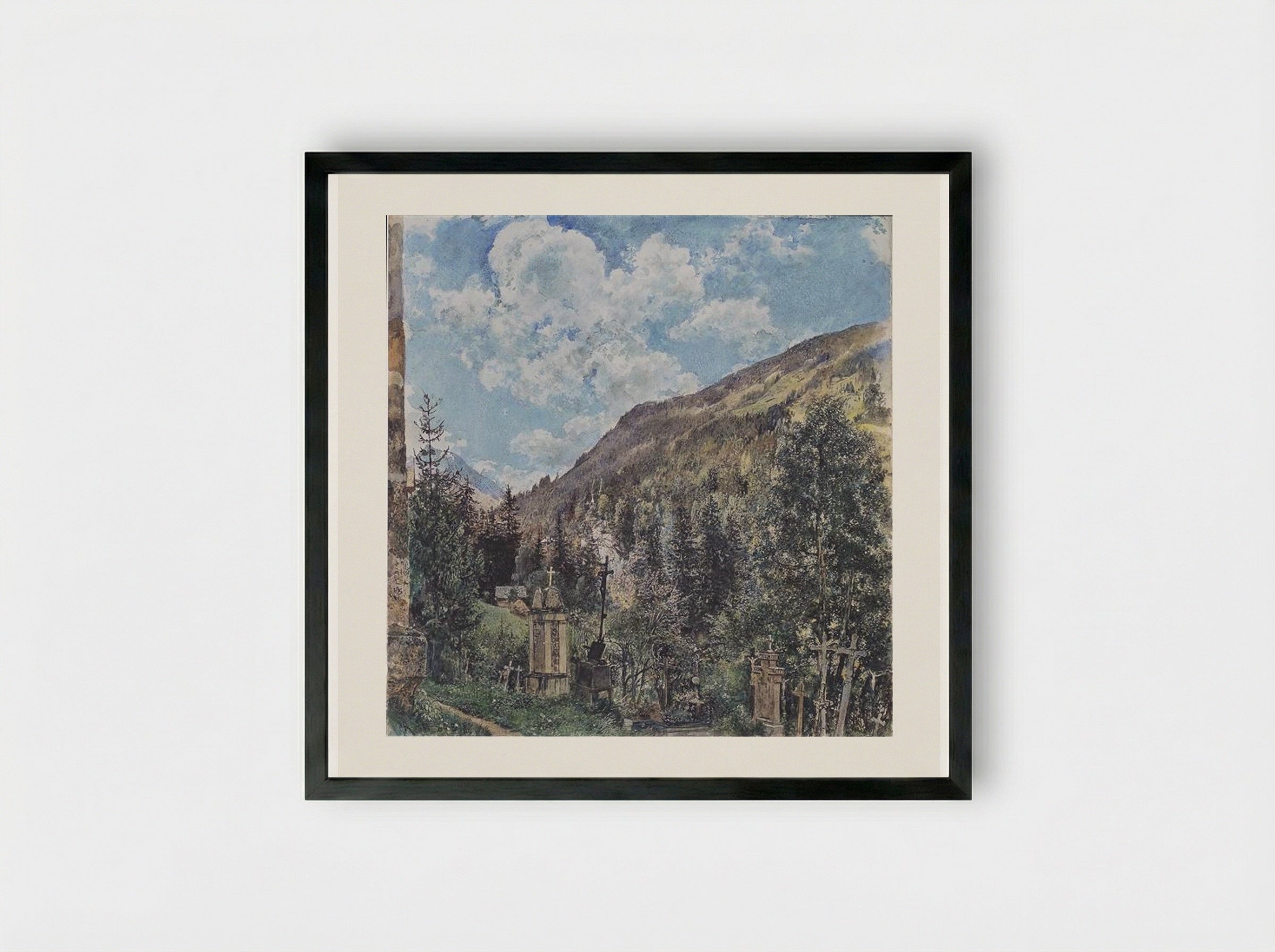 The Cemetery in Gastein - Rudolf von Alt - Framed Print Black