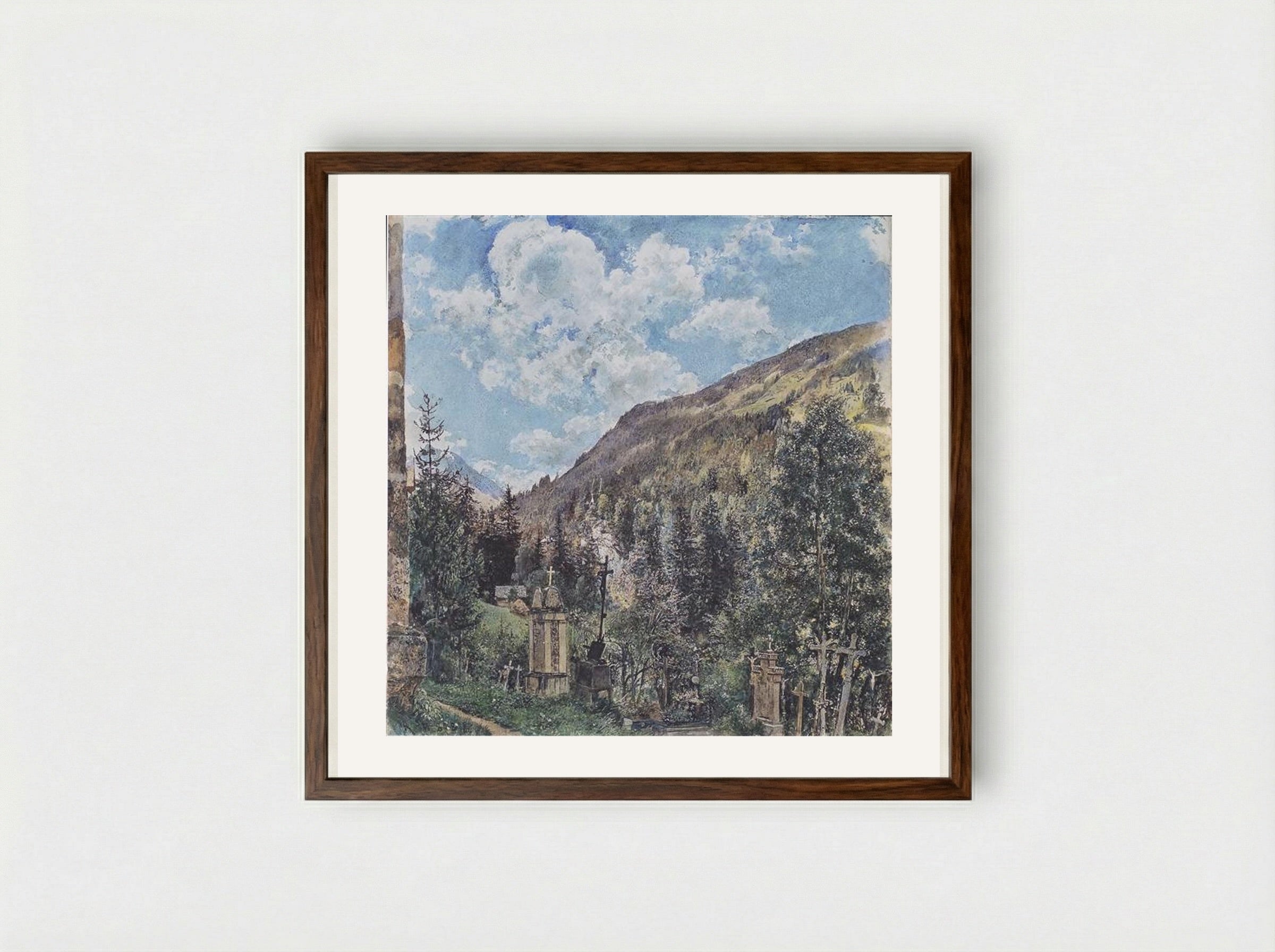 The Cemetery in Gastein - Rudolf von Alt - Framed Print Dark Wood