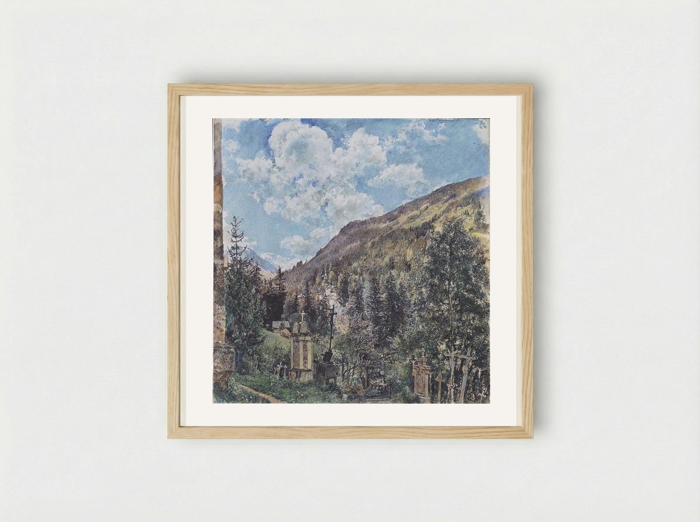 The Cemetery in Gastein - Rudolf von Alt - Framed Print Wood