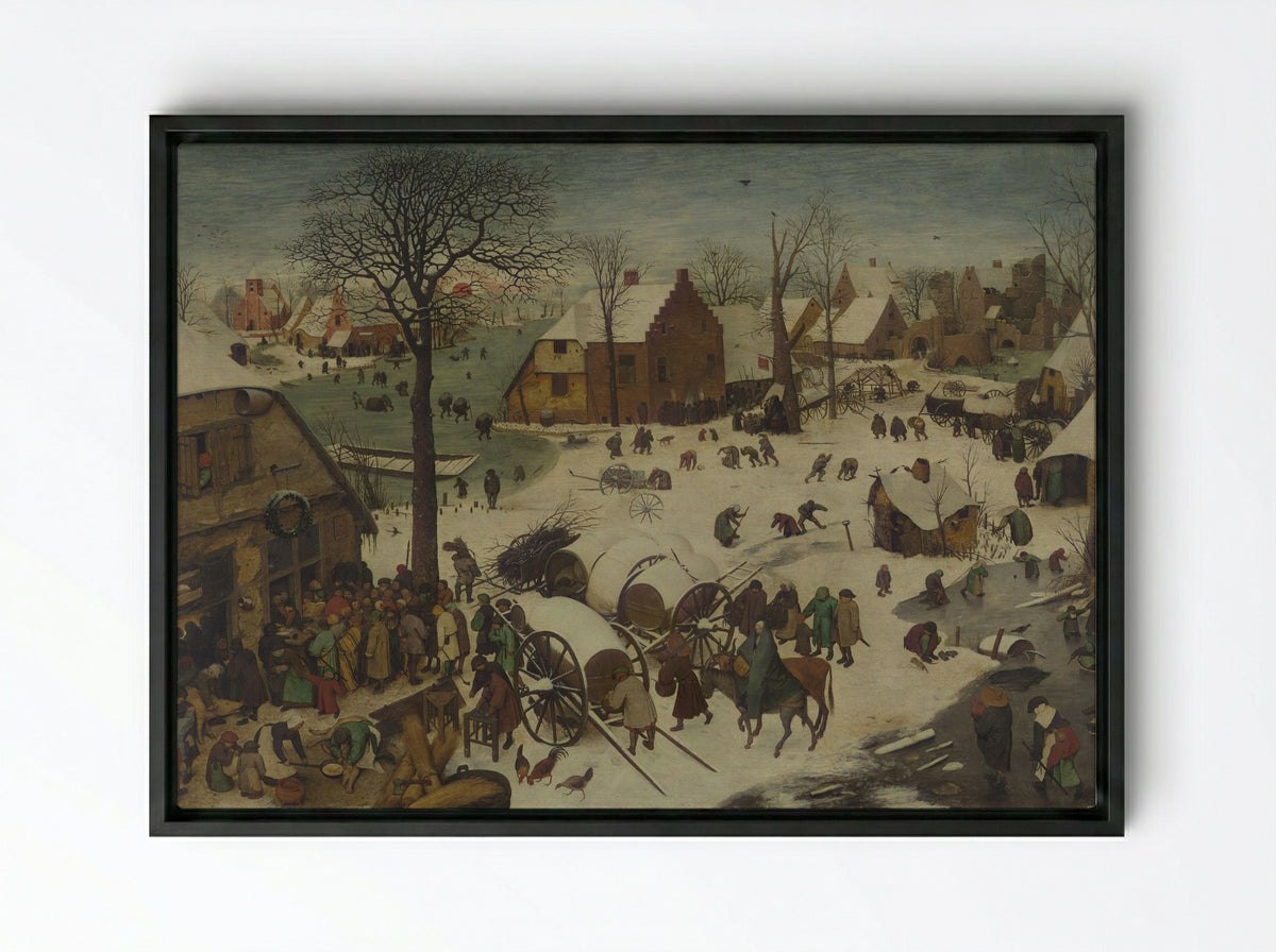 The Census at Bethlehem - Pieter Bruegel the Elder - Framed Canvas Black