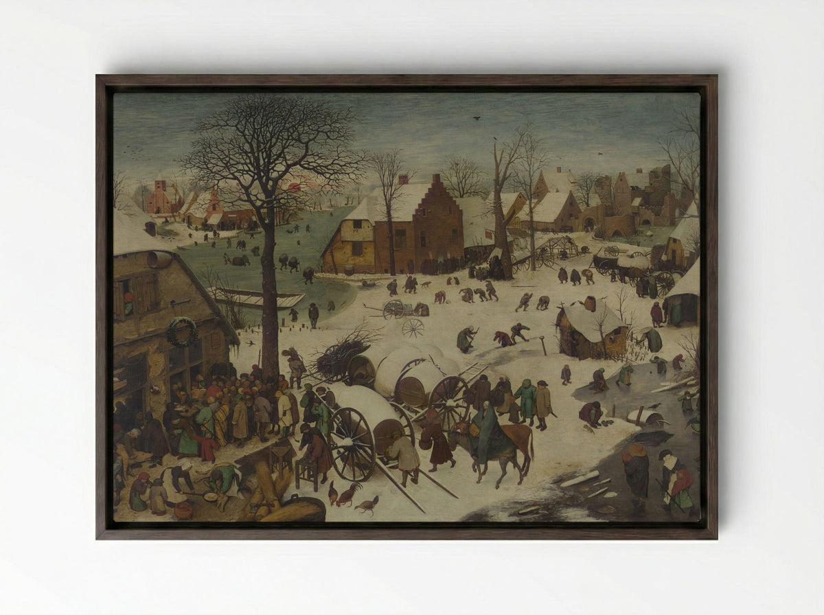 The Census at Bethlehem - Pieter Bruegel the Elder - Framed Canvas Dark Wood