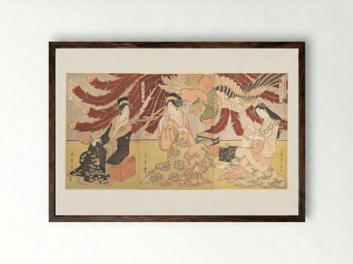 The Chōjiya Pleasure House by Day - Chōkōsai Eishō - Framed Print Dark Wood