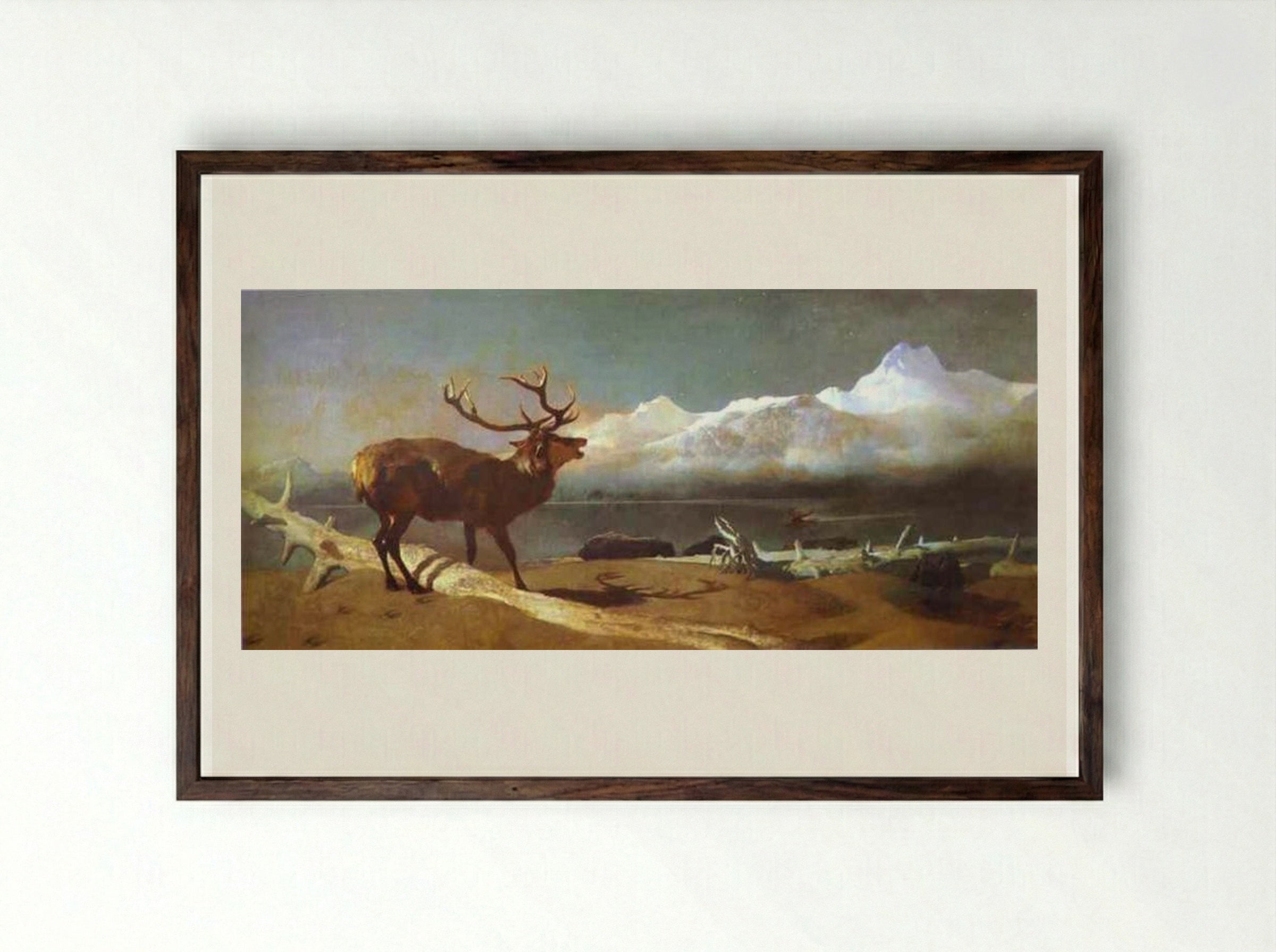 The Challenge - Edwin Henry Landseer - Framed Print Dark Wood