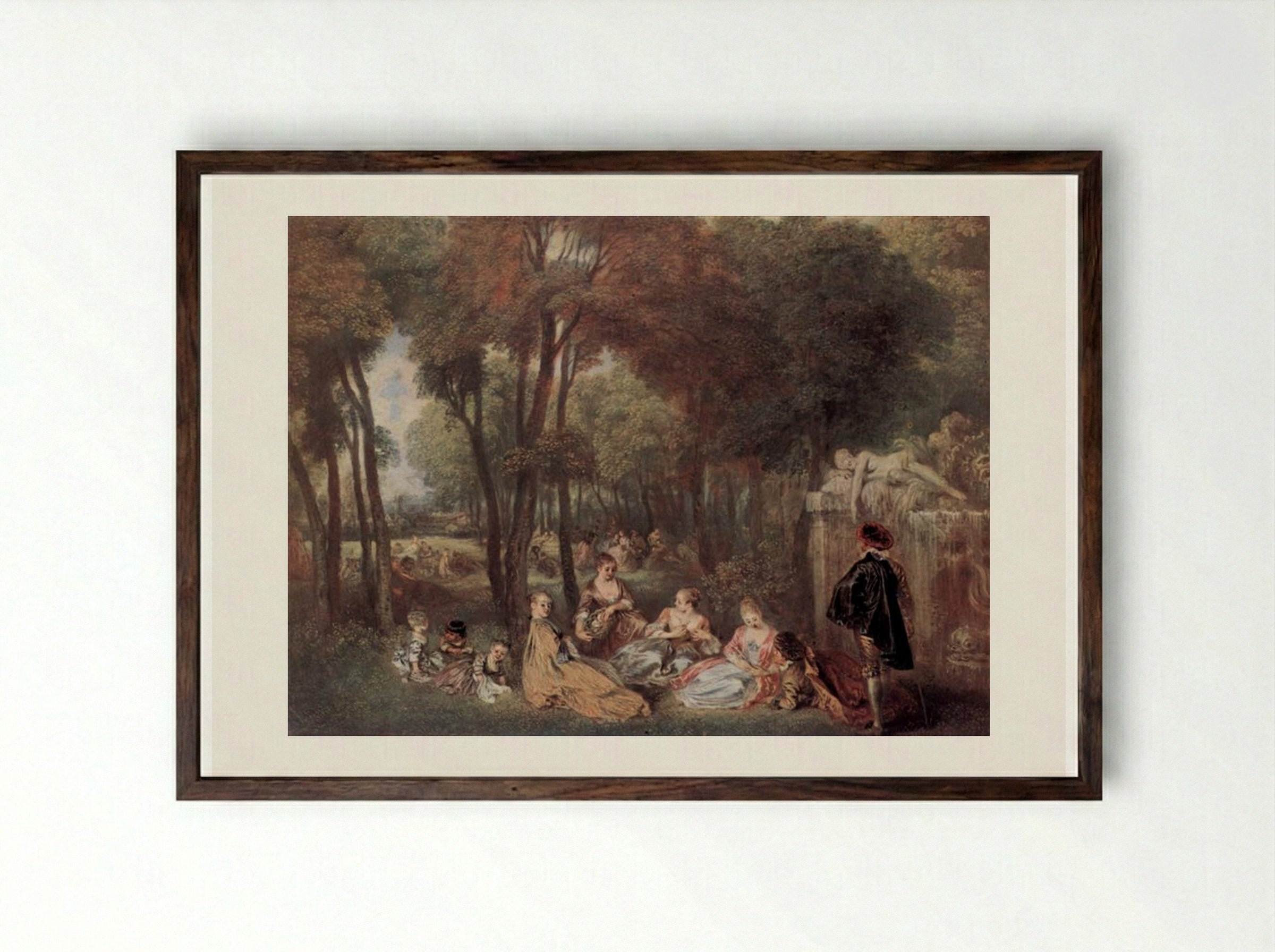 The Champs-Élysées - Antoine Watteau - Framed Print Dark Wood