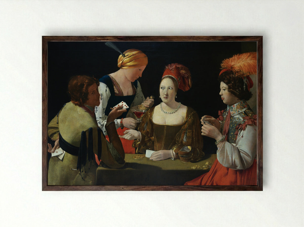 The Cheat with the Ace of Diamonds - Georges de la Tour - Framed Print Dark Wood