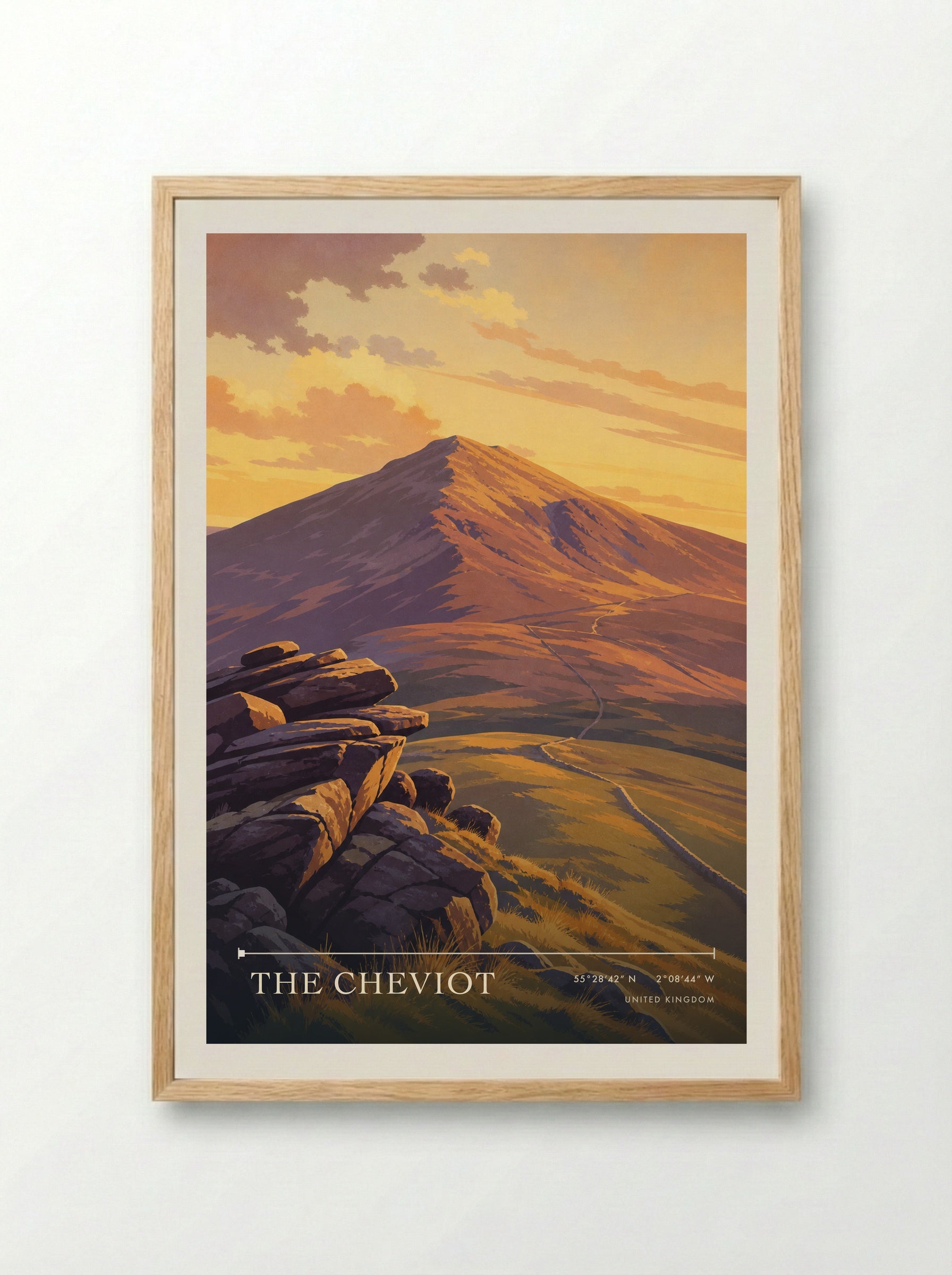 The Cheviot United Kingdom Travel Poster - Framed Print Wood