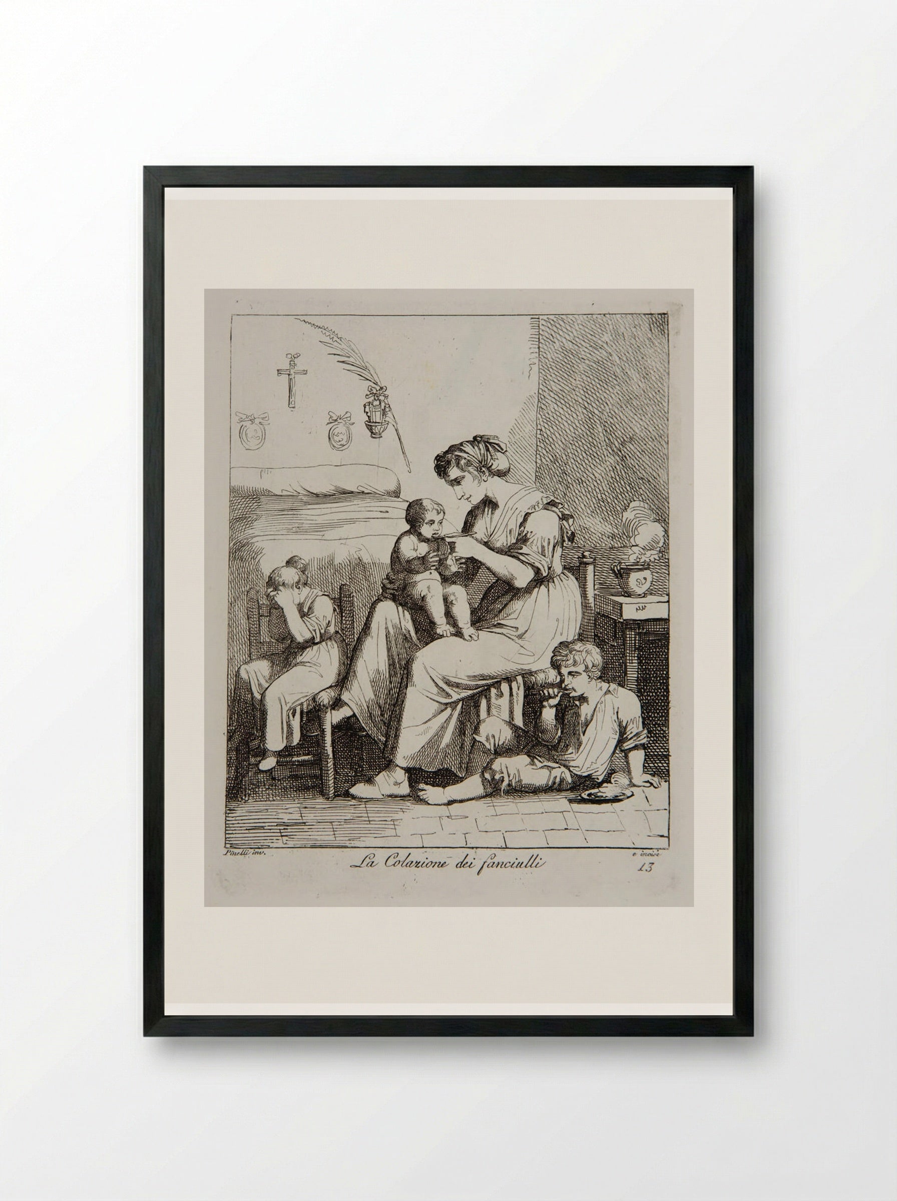 The Children's Lunch - Bartolomeo Pinelli - Framed Print Black