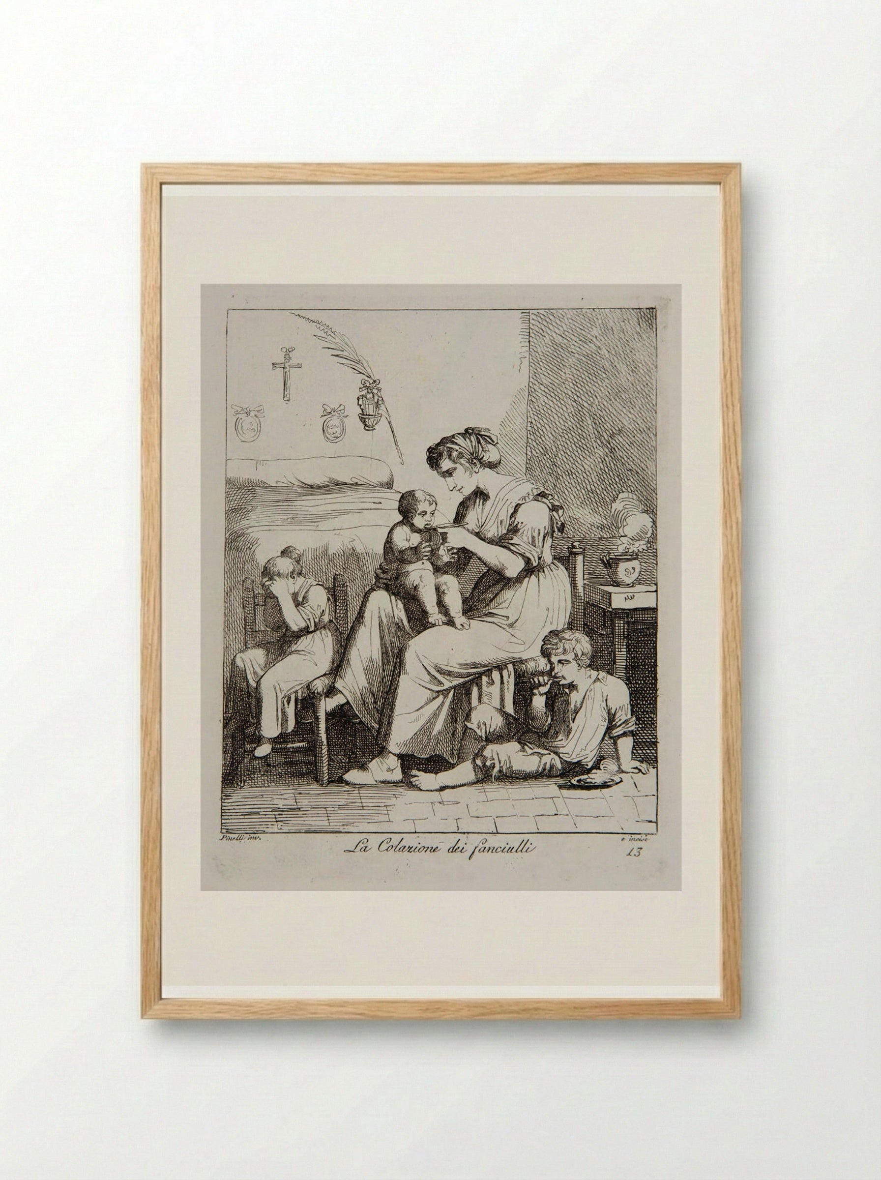 The Children's Lunch - Bartolomeo Pinelli - Framed Print Wood
