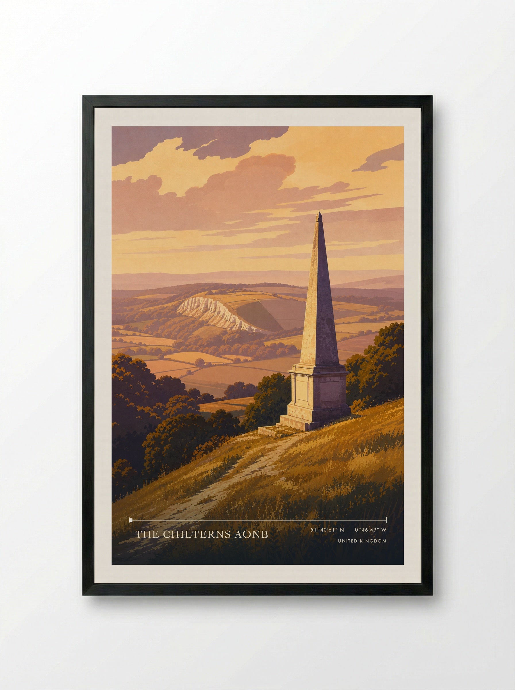 The Chilterns AONB United Kingdom Travel Poster - Framed Print Black