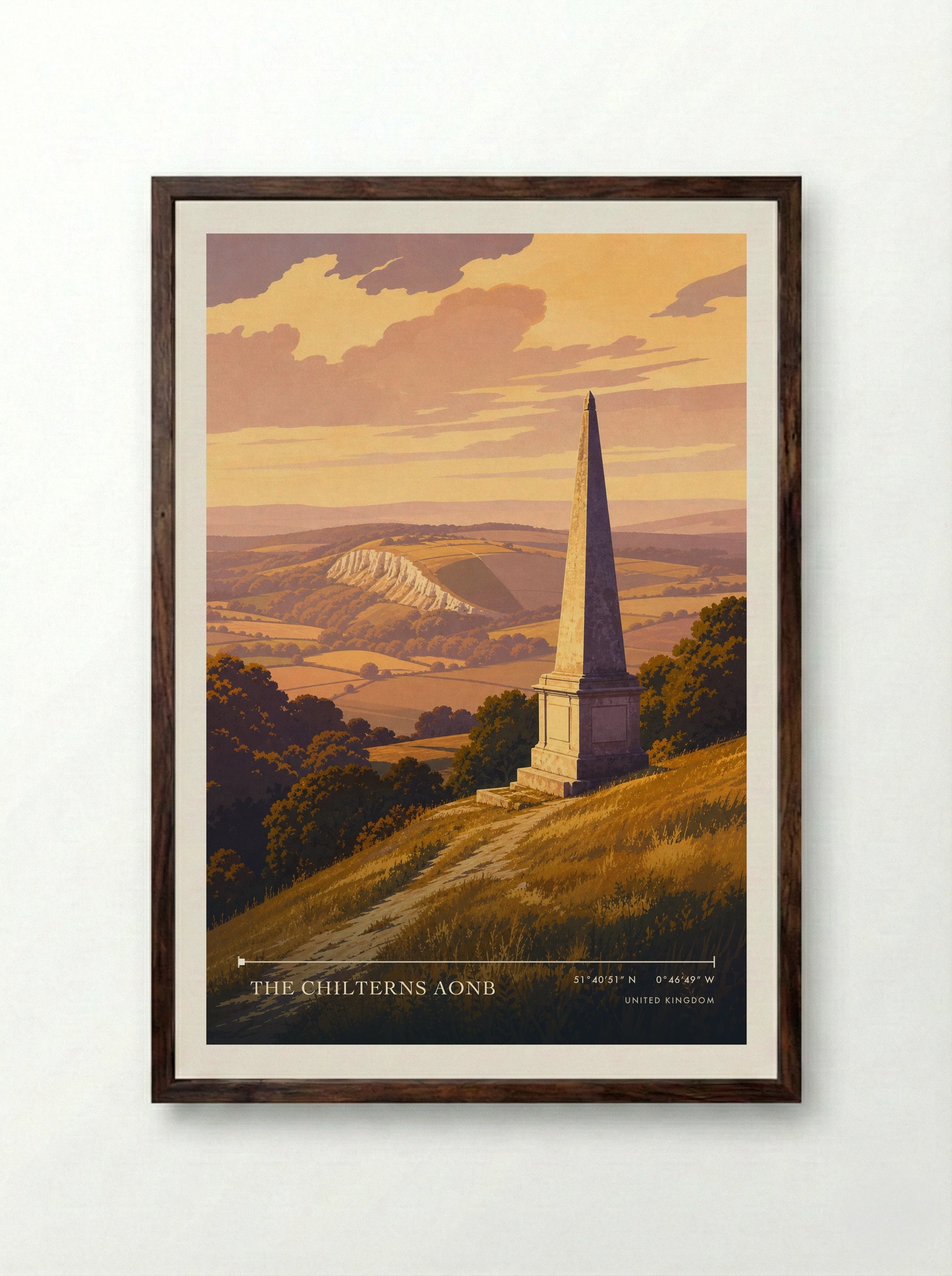 The Chilterns AONB United Kingdom Travel Poster - Framed Print Dark Wood
