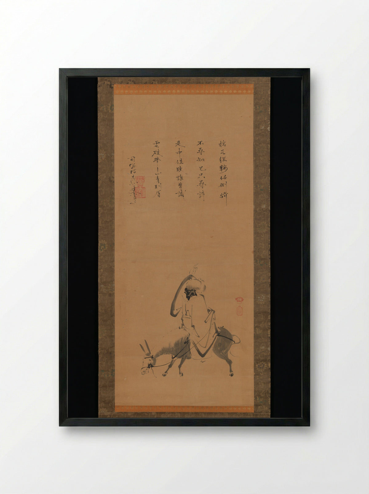 The Chinese Poet Pan Lang on a Donkey - Kano Kōya - Framed Print Black