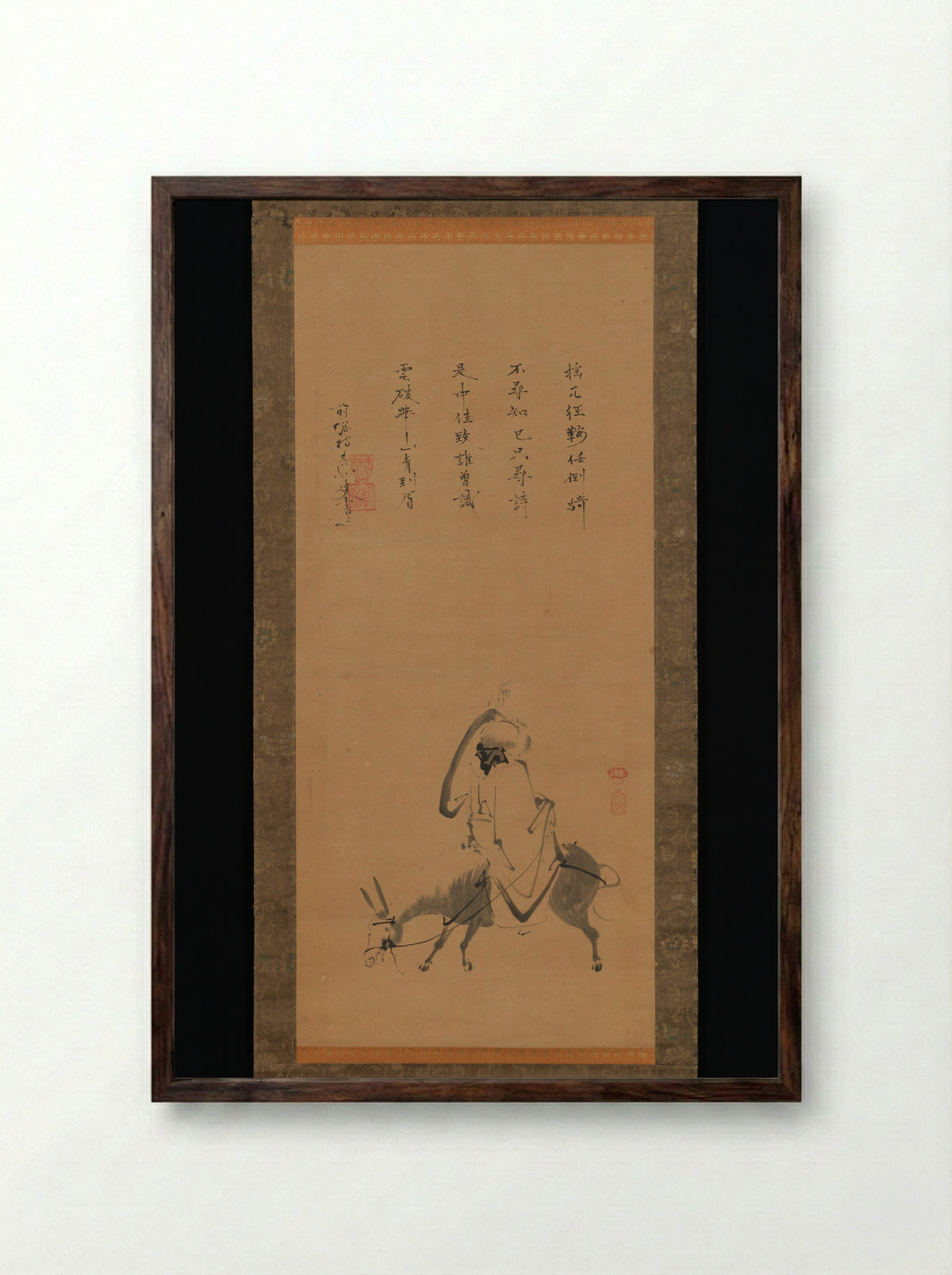 The Chinese Poet Pan Lang on a Donkey - Kano Kōya - Framed Print Dark Wood