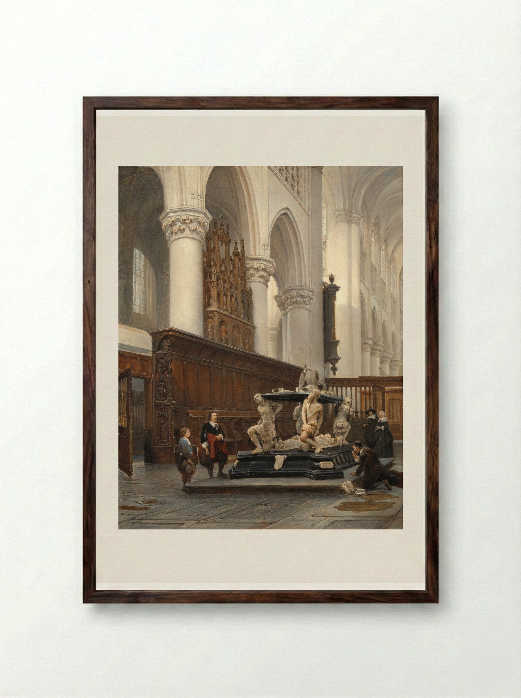 The Choir of the O.L.-Vrouwekerk in Breda with the Tomb of Engelbert II of Nassau - Johannes Bosboom - Framed Print Dark Wood