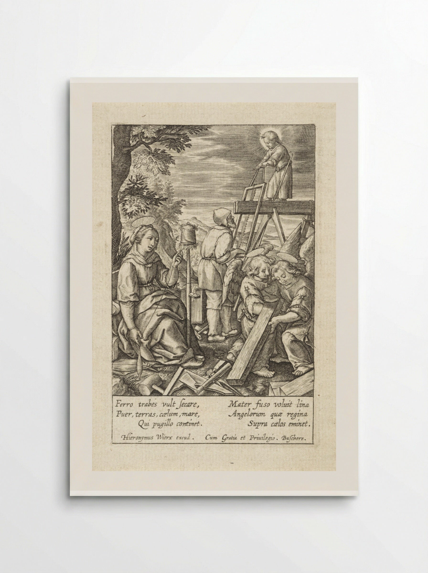 The Christ Child Helping Joseph with Sawing - Hieronymus Wierix - Poster