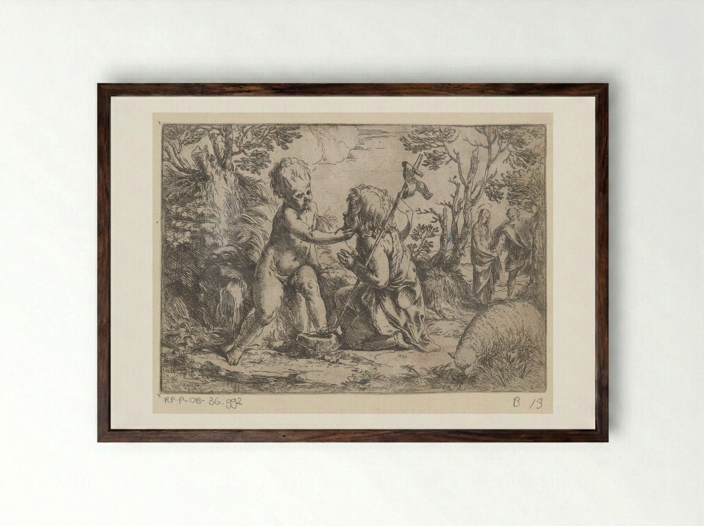 The Christ Child and the Young Saint John the Baptist - Guido Reni - Framed Print Dark Wood