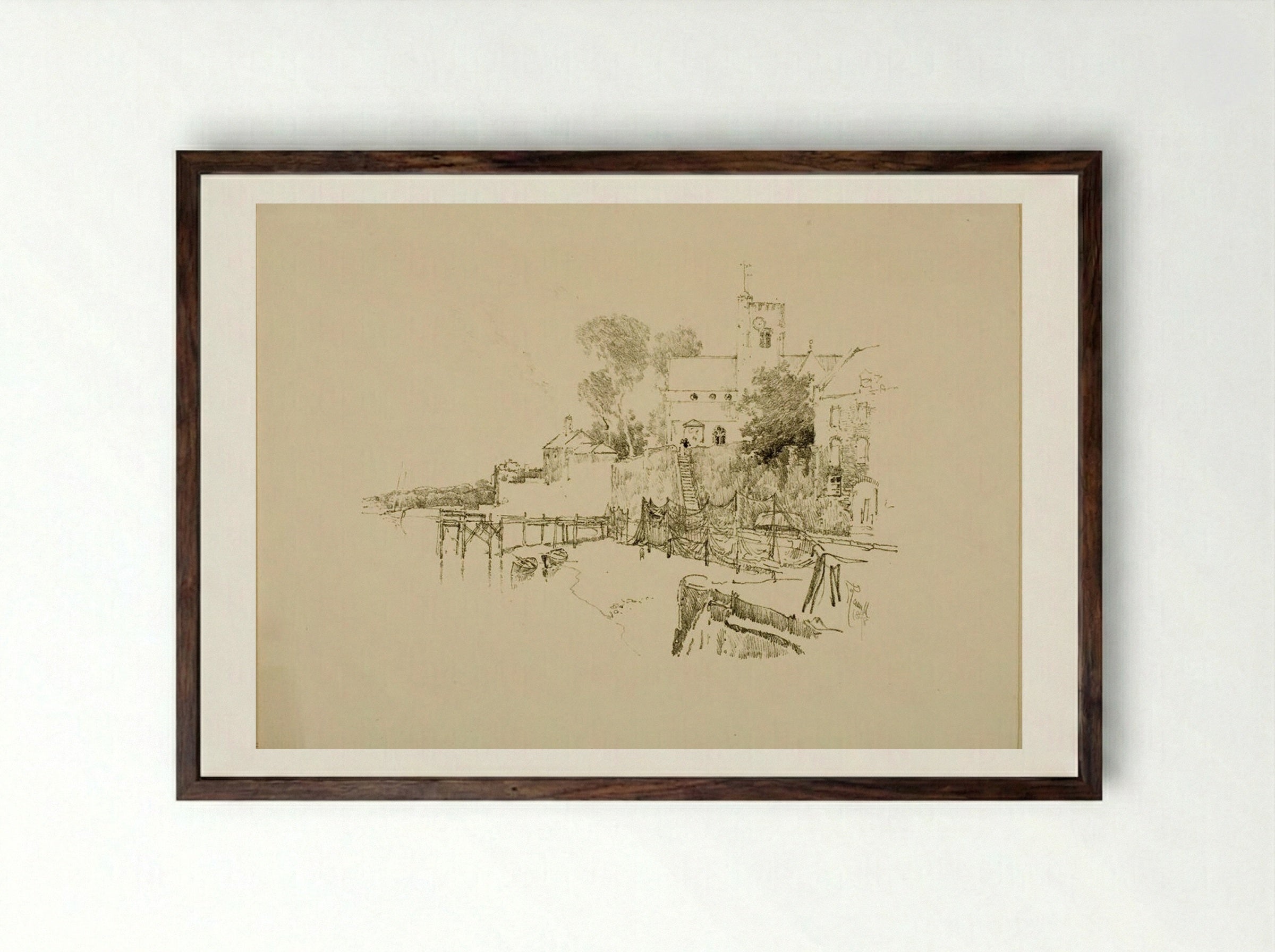 The Church at Topsham - Joseph Pennell - Framed Print Dark Wood