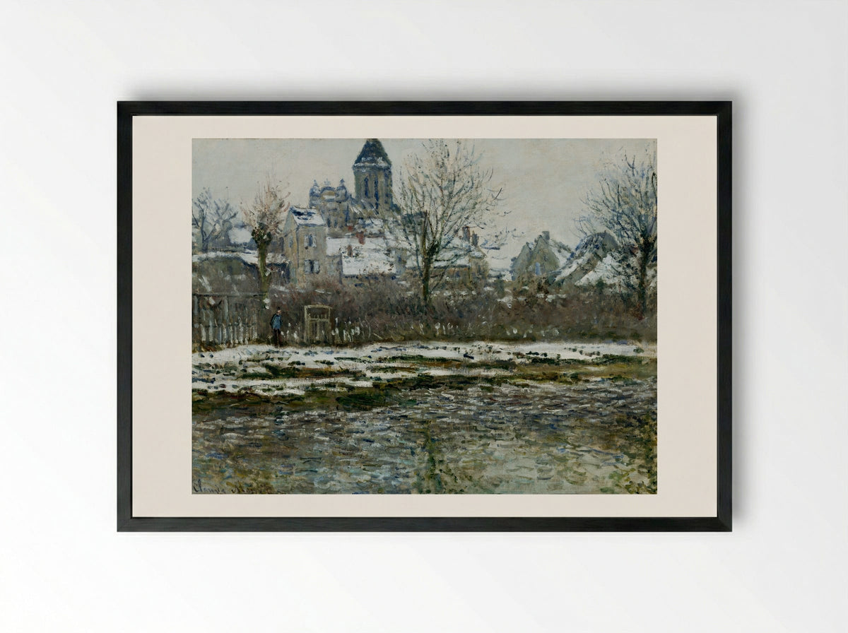 The Church at Vetheuil under Snow - Claude Monet - Framed Print Black
