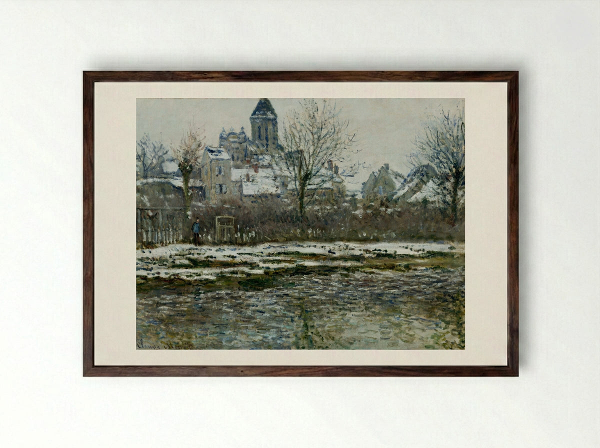 The Church at Vetheuil under Snow - Claude Monet - Framed Print Dark Wood
