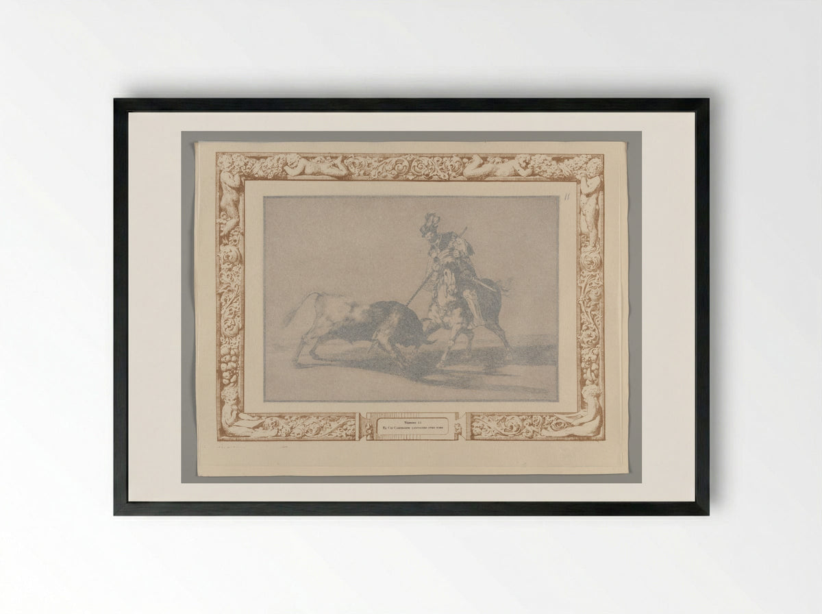 The Cid Campeador Spearing Another Bull - Francisco José de Goya y Lucientes - Framed Print Black