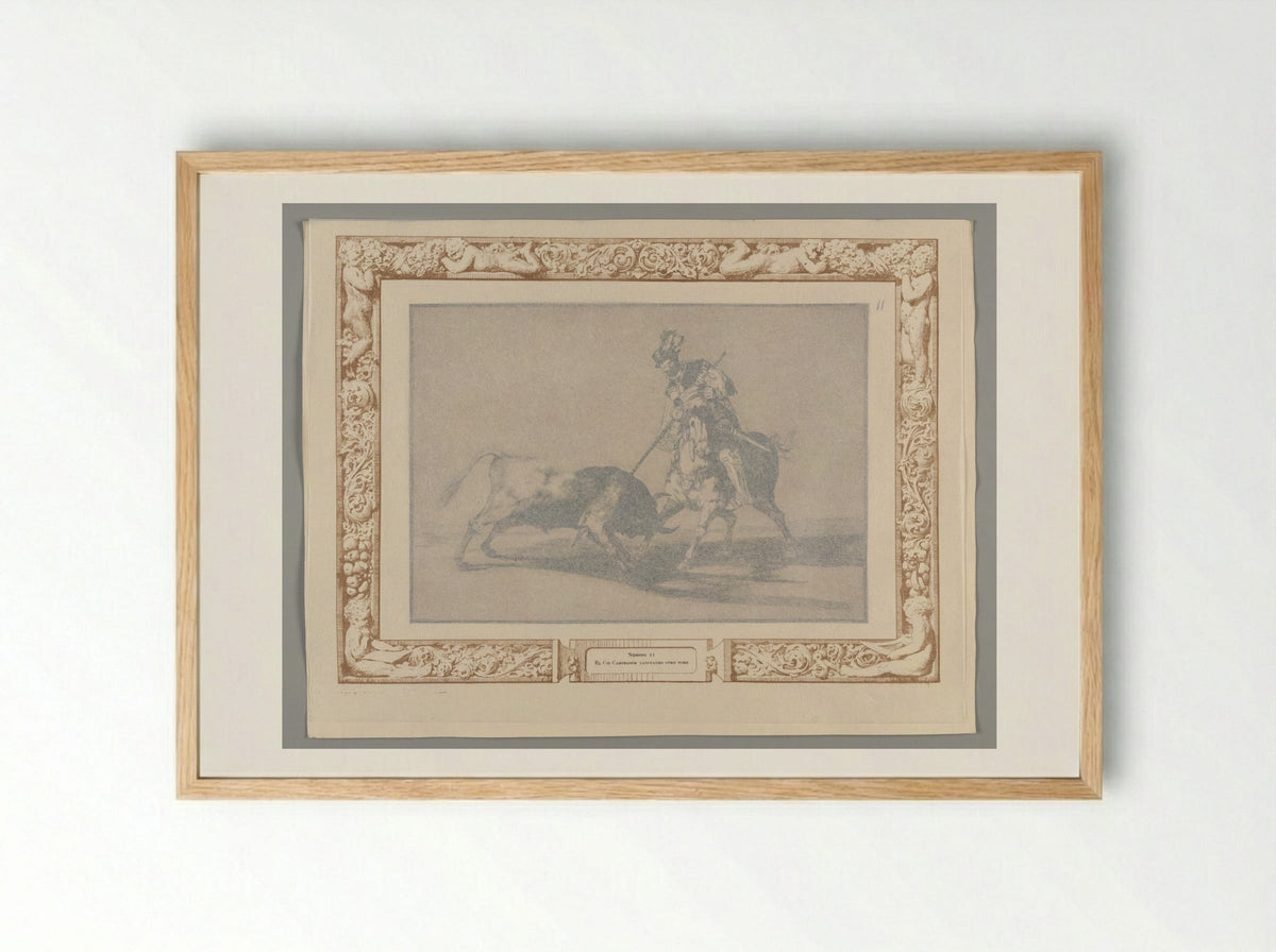 The Cid Campeador Spearing Another Bull - Francisco José de Goya y Lucientes - Framed Print Wood