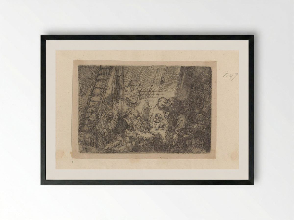 The Circumcision in the Stable - Rembrandt van Rijn - Framed Print Black