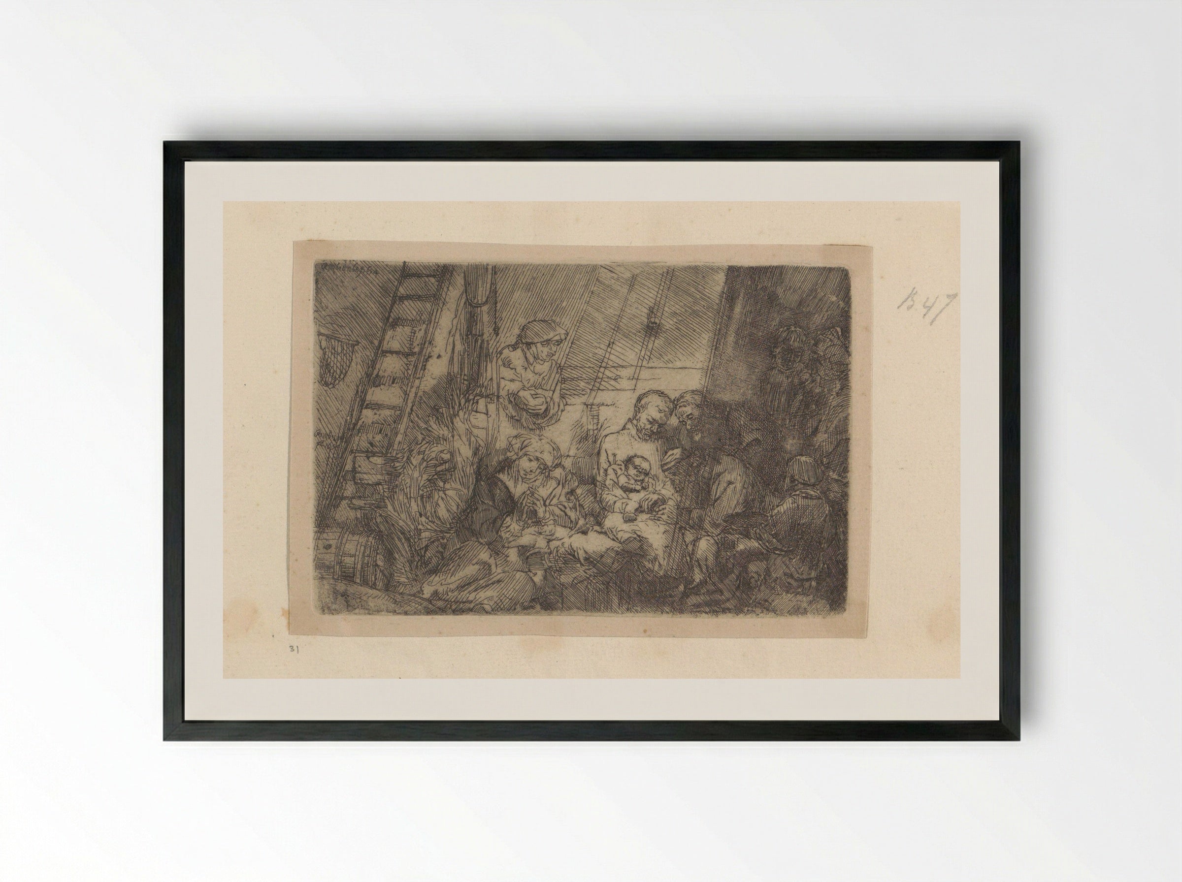 The Circumcision in the Stable - Rembrandt van Rijn - Framed Print Black