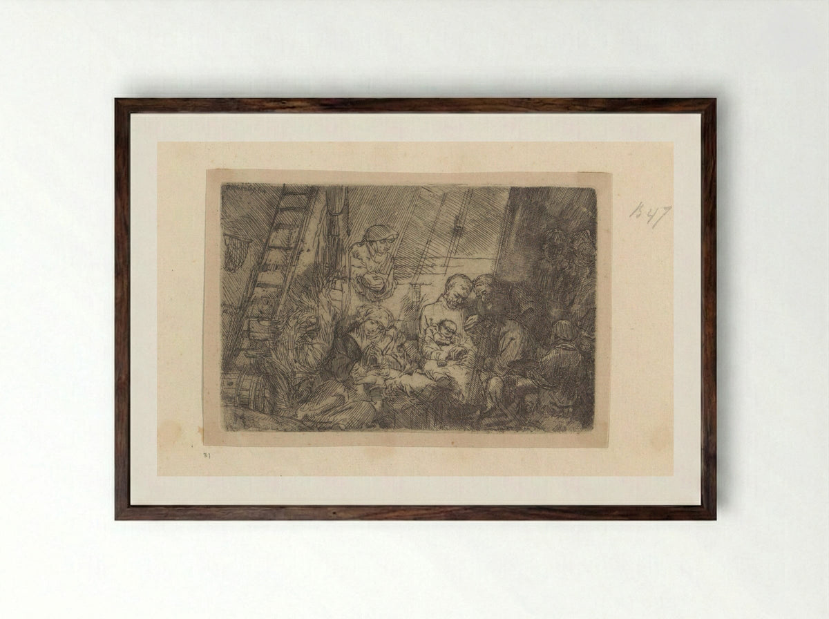 The Circumcision in the Stable - Rembrandt van Rijn - Framed Print Dark Wood