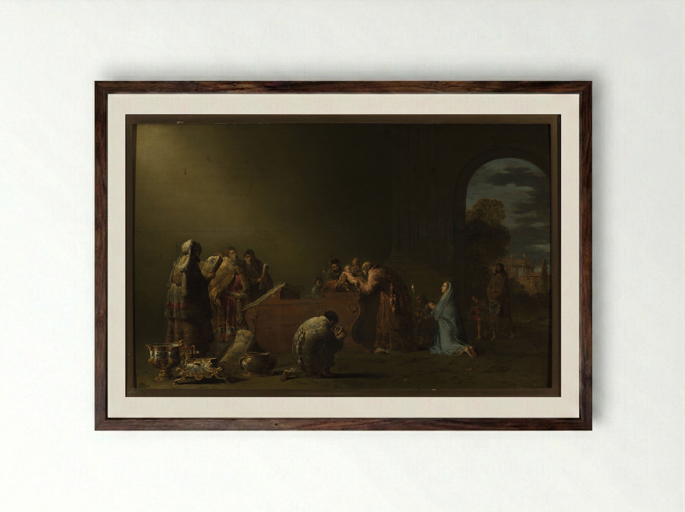 The Circumcision - Leonaert Bramer - Framed Print Dark Wood