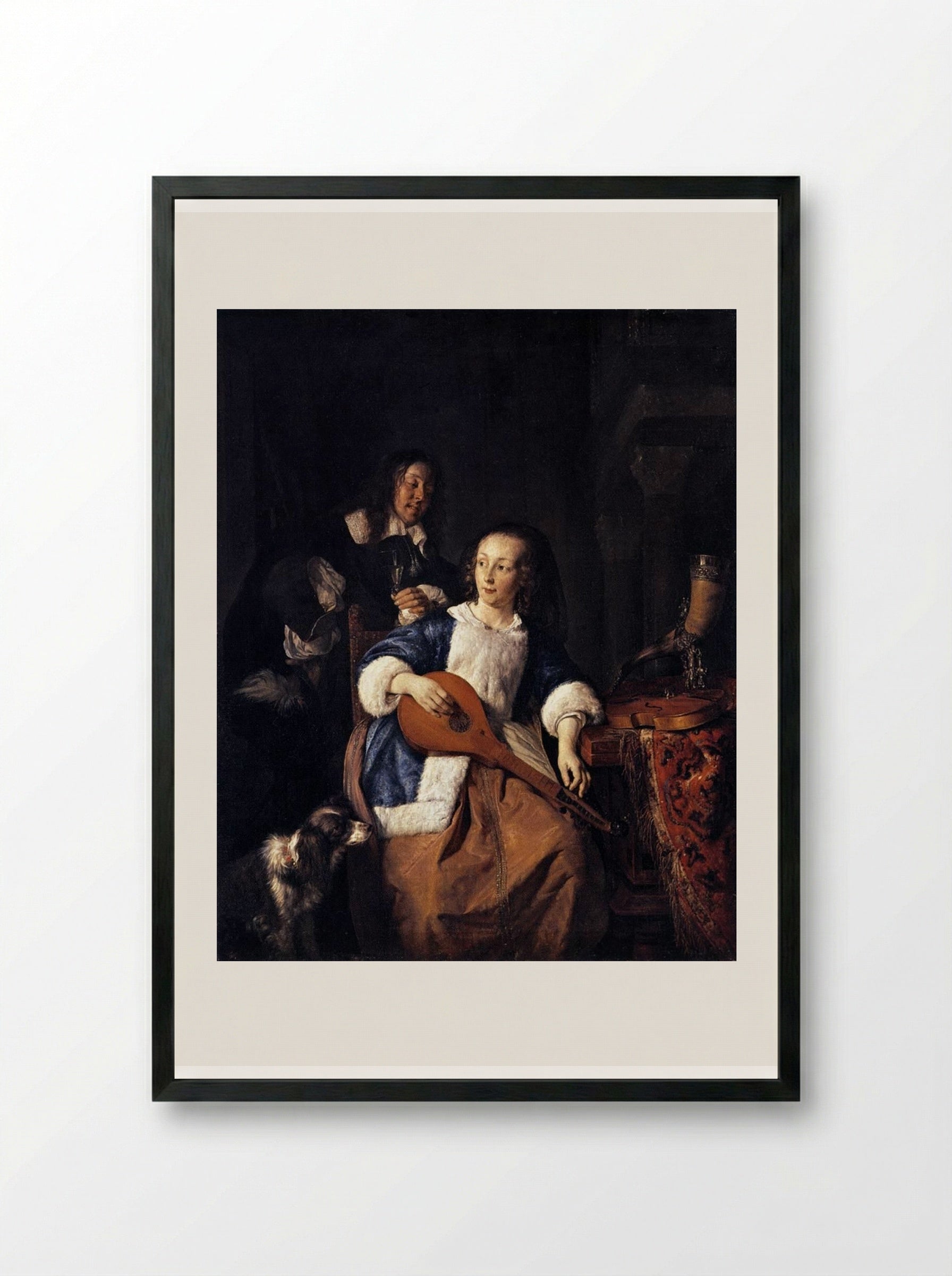 The Cittern Player - Gabriel Metsu - Framed Print Black