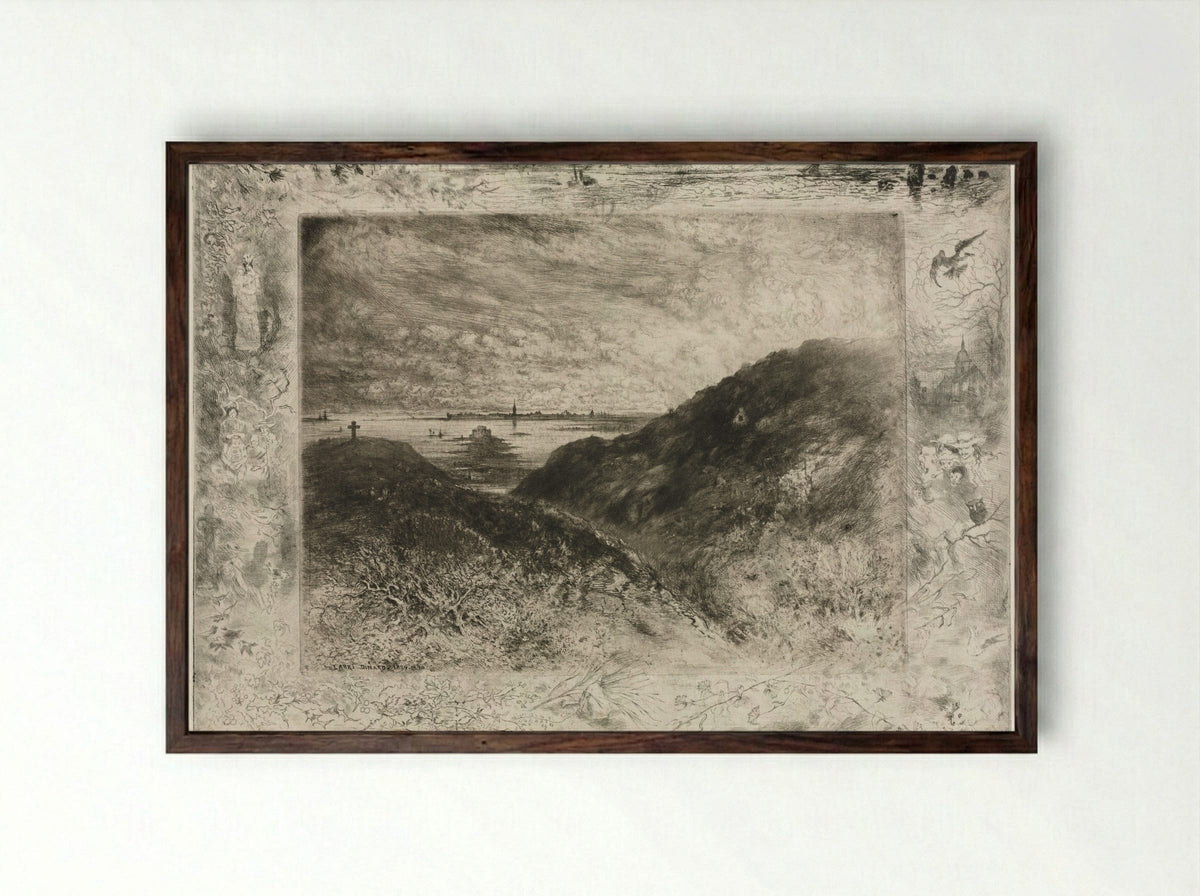 The Cliff: Bay of Saint-Malo - Félix Hilaire Buhot - Framed Print Dark Wood