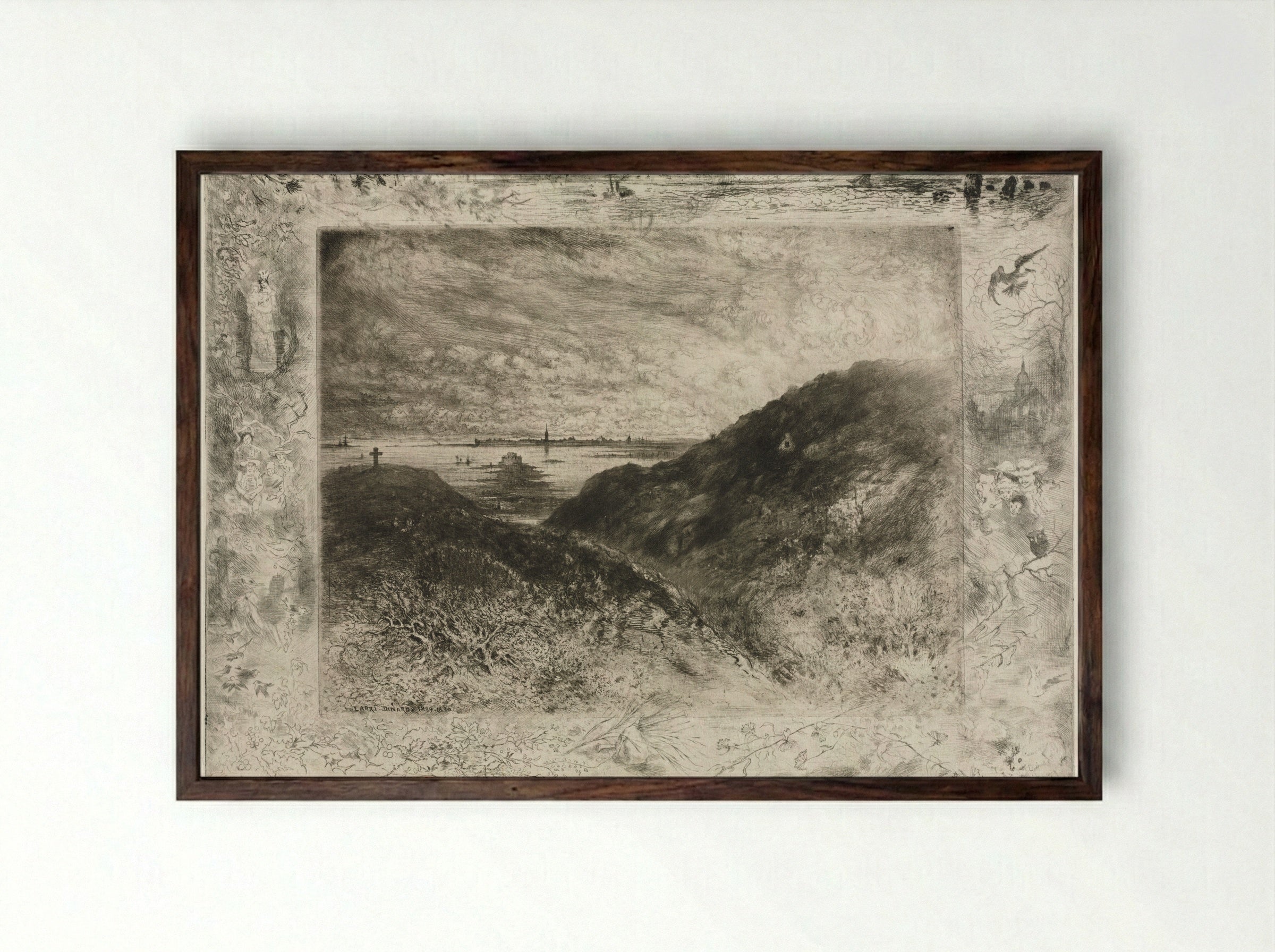 The Cliff: Bay of Saint-Malo - Félix Hilaire Buhot - Framed Print Dark Wood