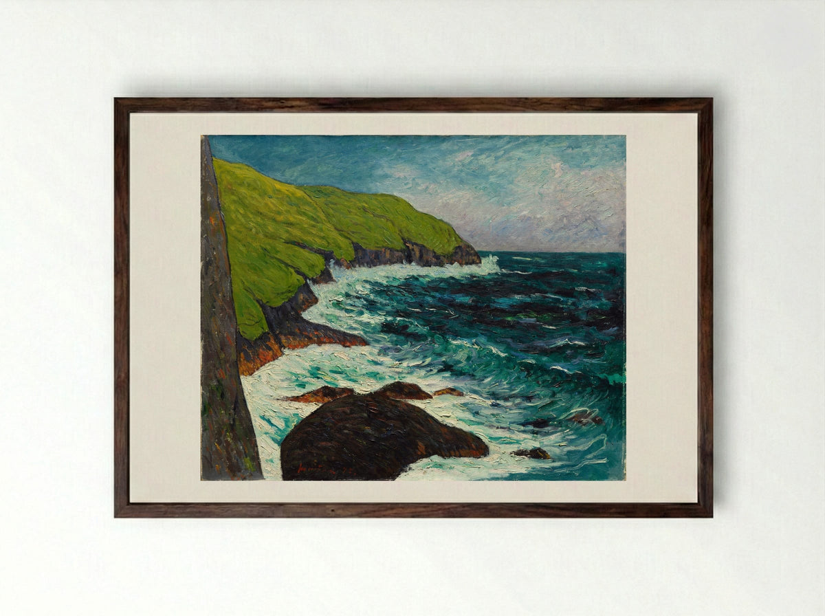 The Cliffs at Beg-ar-Fry, Saint-Jean-du-Doigt - Maxime Maufra - Framed Print Dark Wood