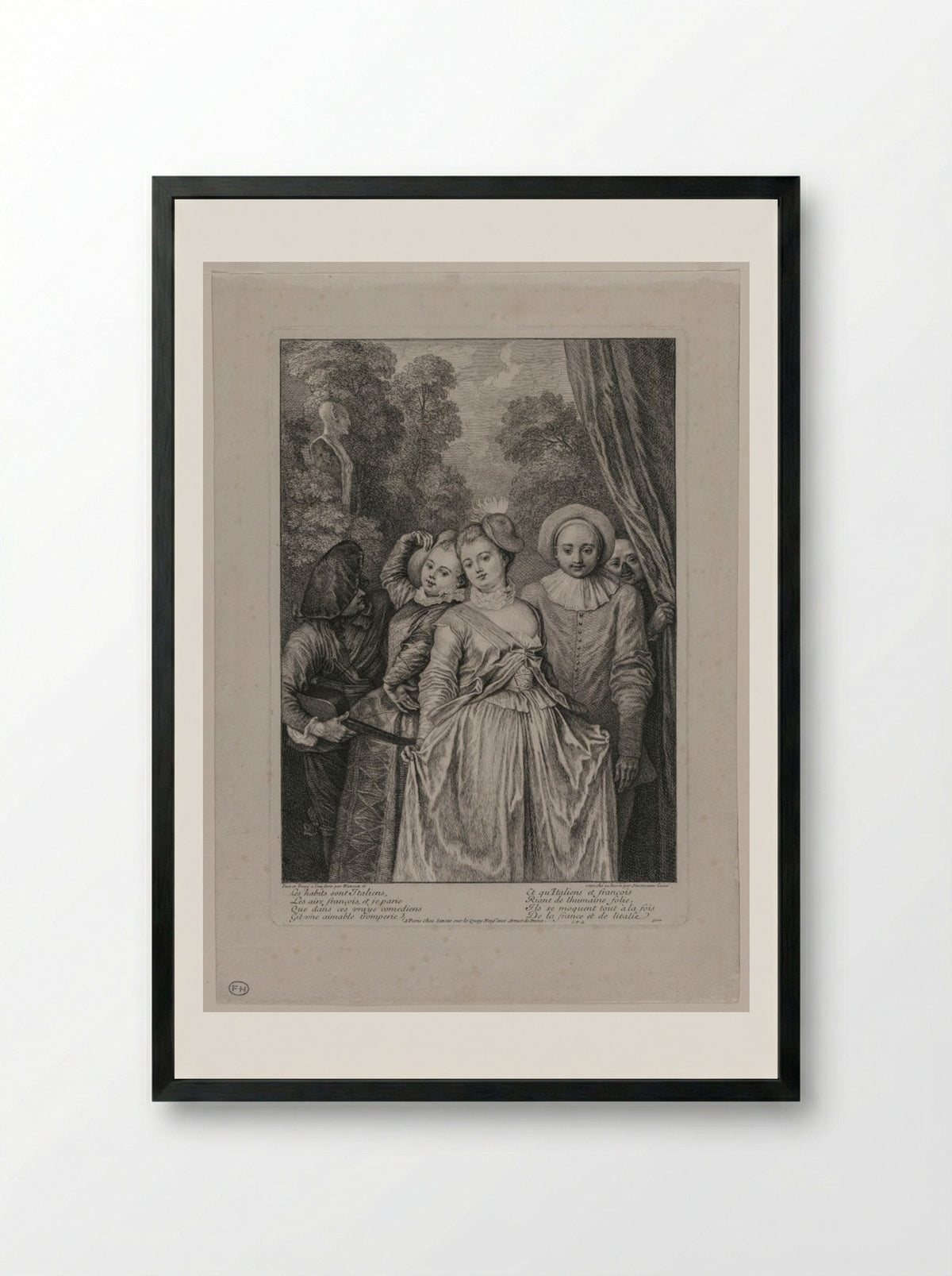 The Clothes are Italian - Jean-Antoine Watteau - Framed Print Black