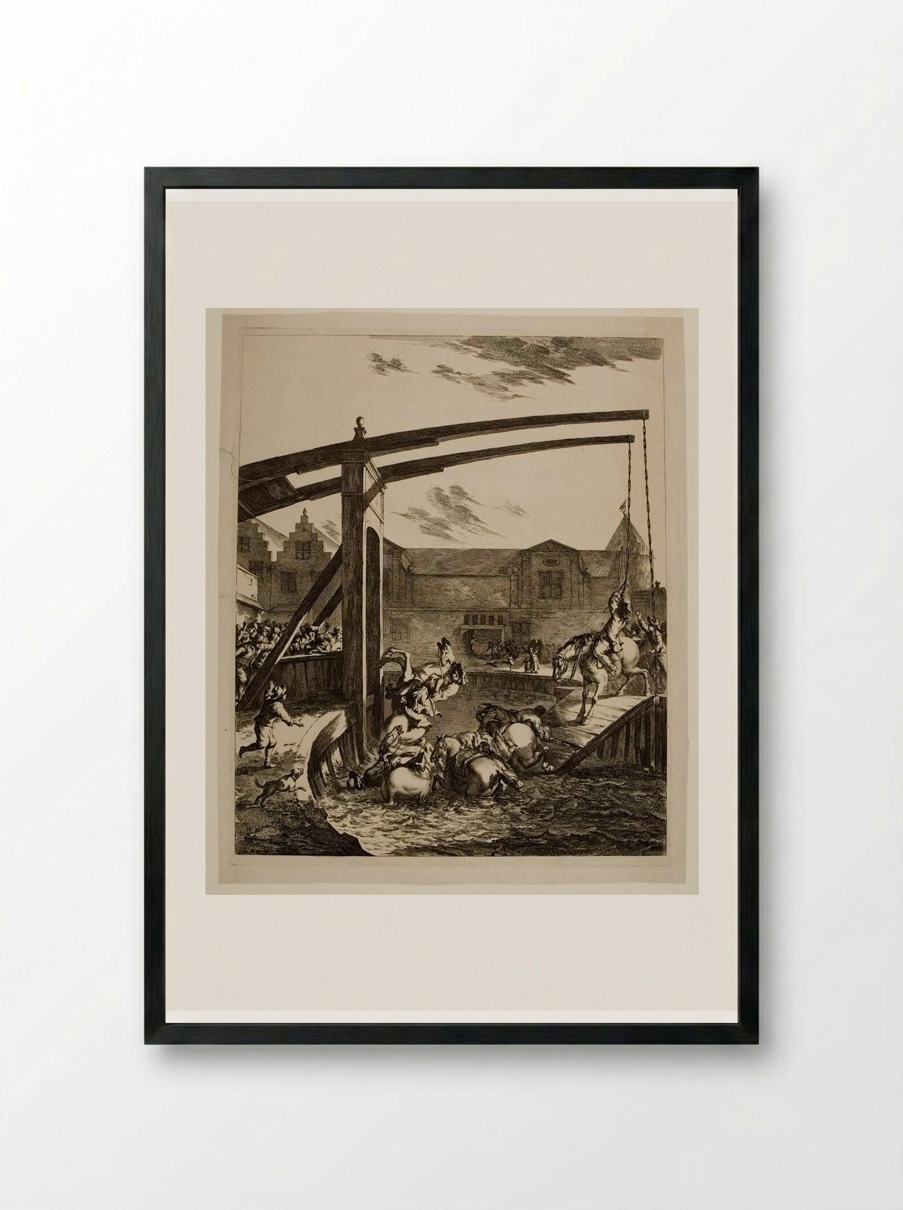 The Collapse of the Bridge - Johannes Visscher - Framed Print Black
