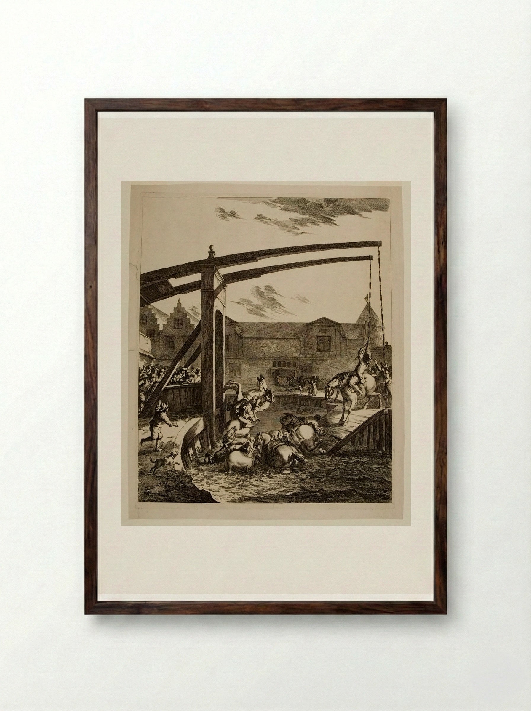The Collapse of the Bridge - Johannes Visscher - Framed Print Dark Wood