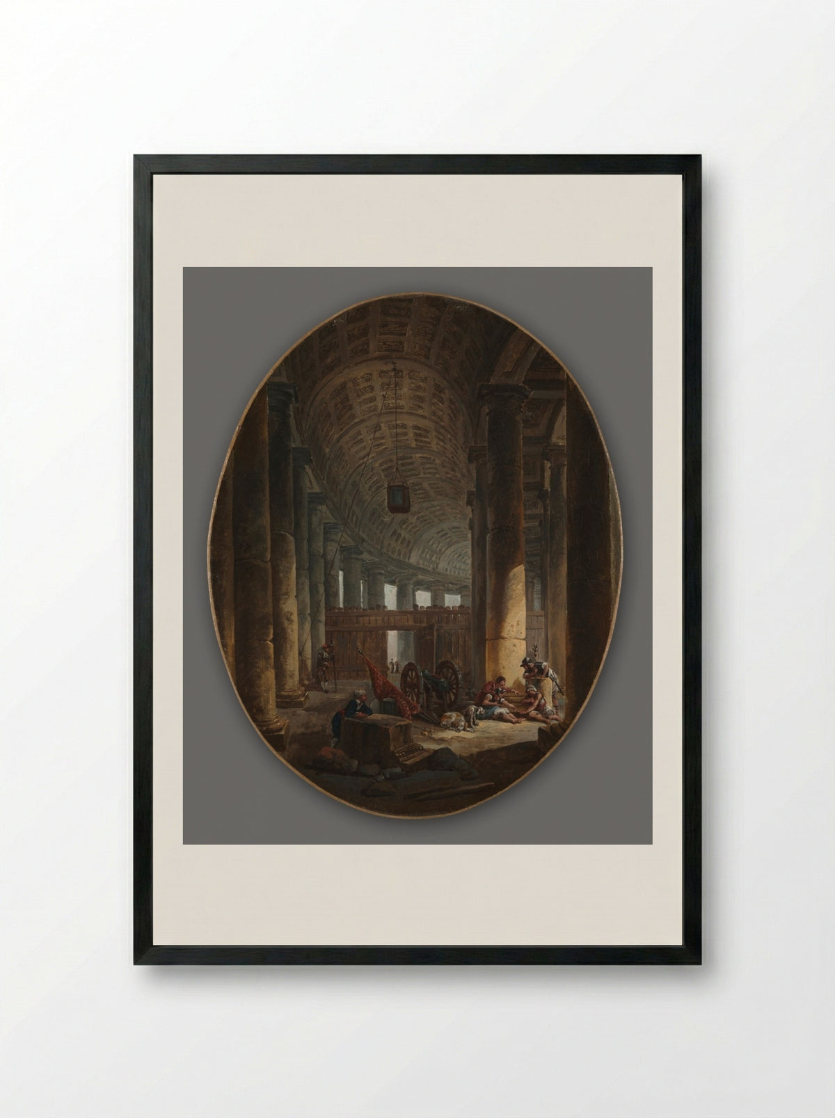 The Colonnade of St. Peter's, Rome, during the Conclave - Hubert Robert - Framed Print Black