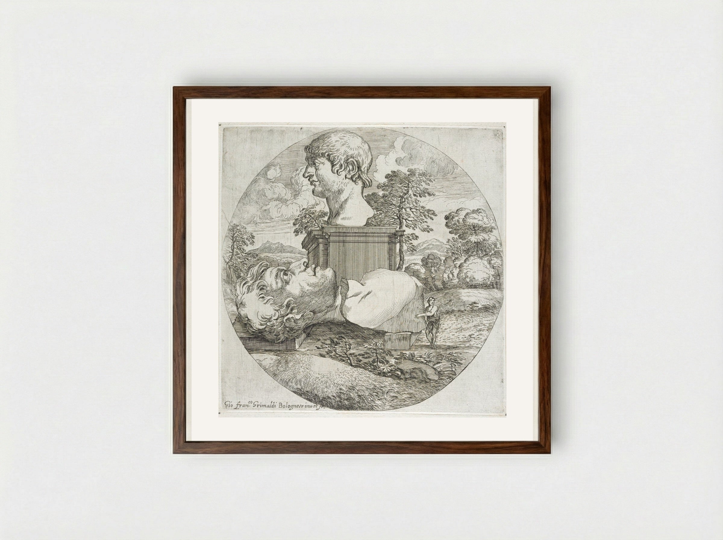The Colossal Bust - Giovanni Francesco Grimaldi - Framed Print Dark Wood