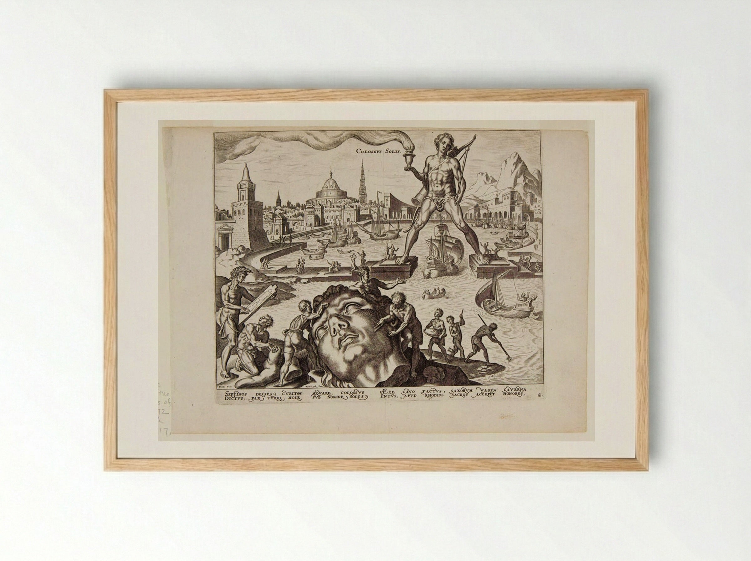 The Colossus of Rhodes - Philips Galle - Framed Print Wood