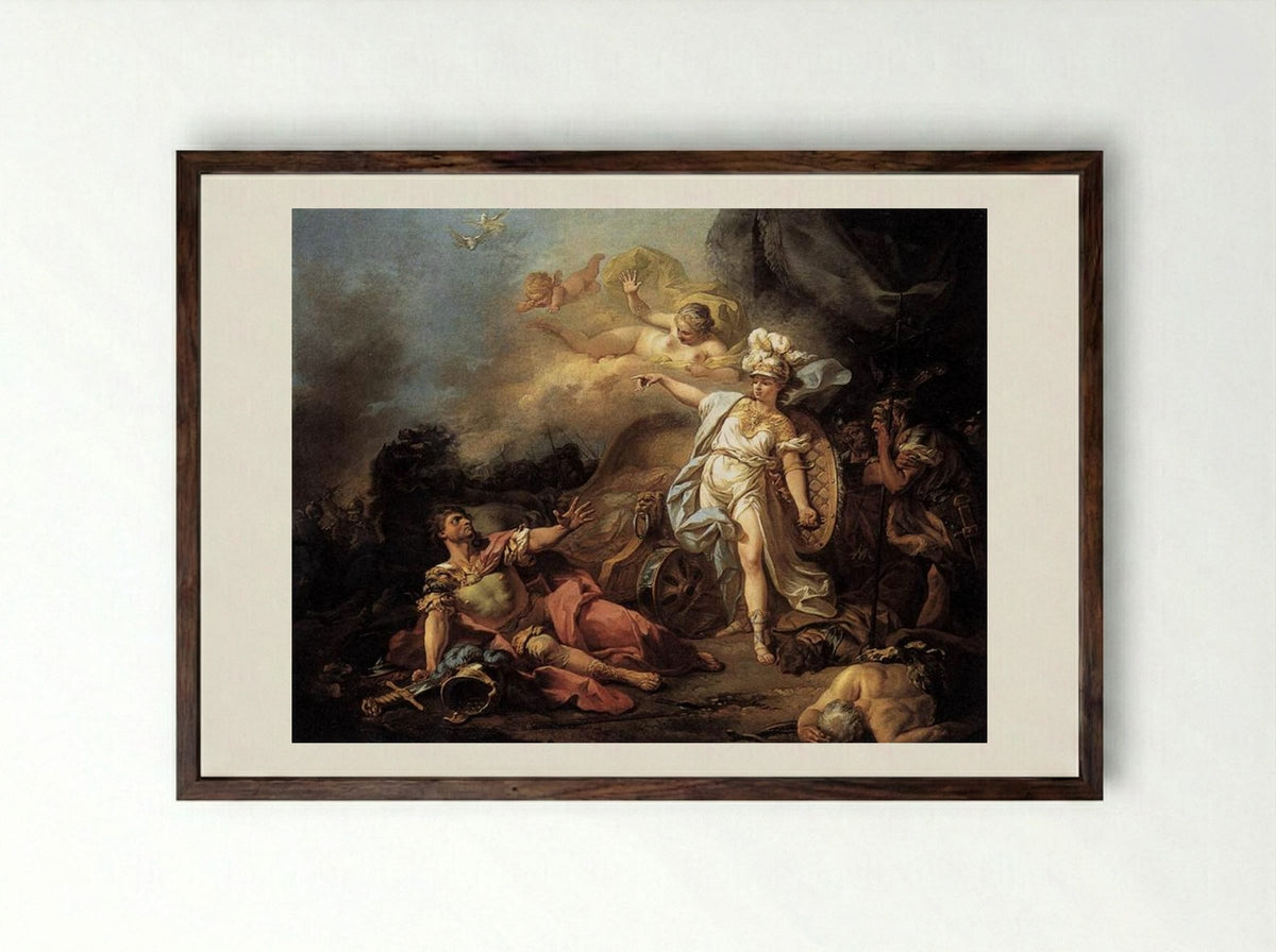 The Combat of Mars and Minerva - Jacques-Louis David - Framed Print Dark Wood
