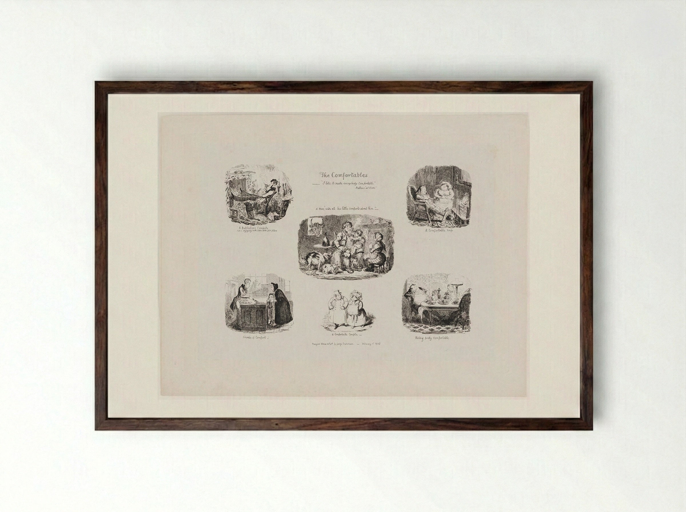 The Comfortables - George Cruikshank - Framed Print Dark Wood