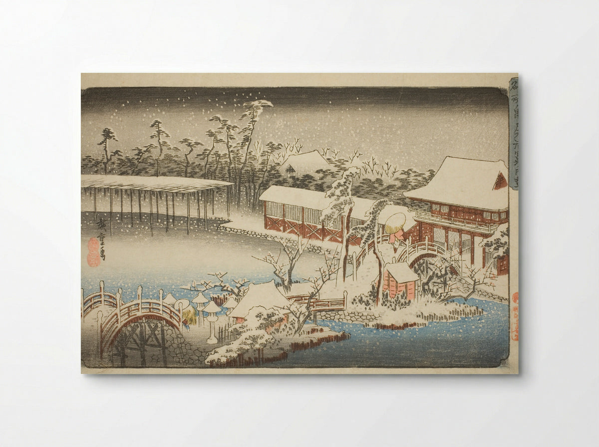 The Compound of the Tenman Shrine at Kameido in the Snow - Utagawa Hiroshige - Poster